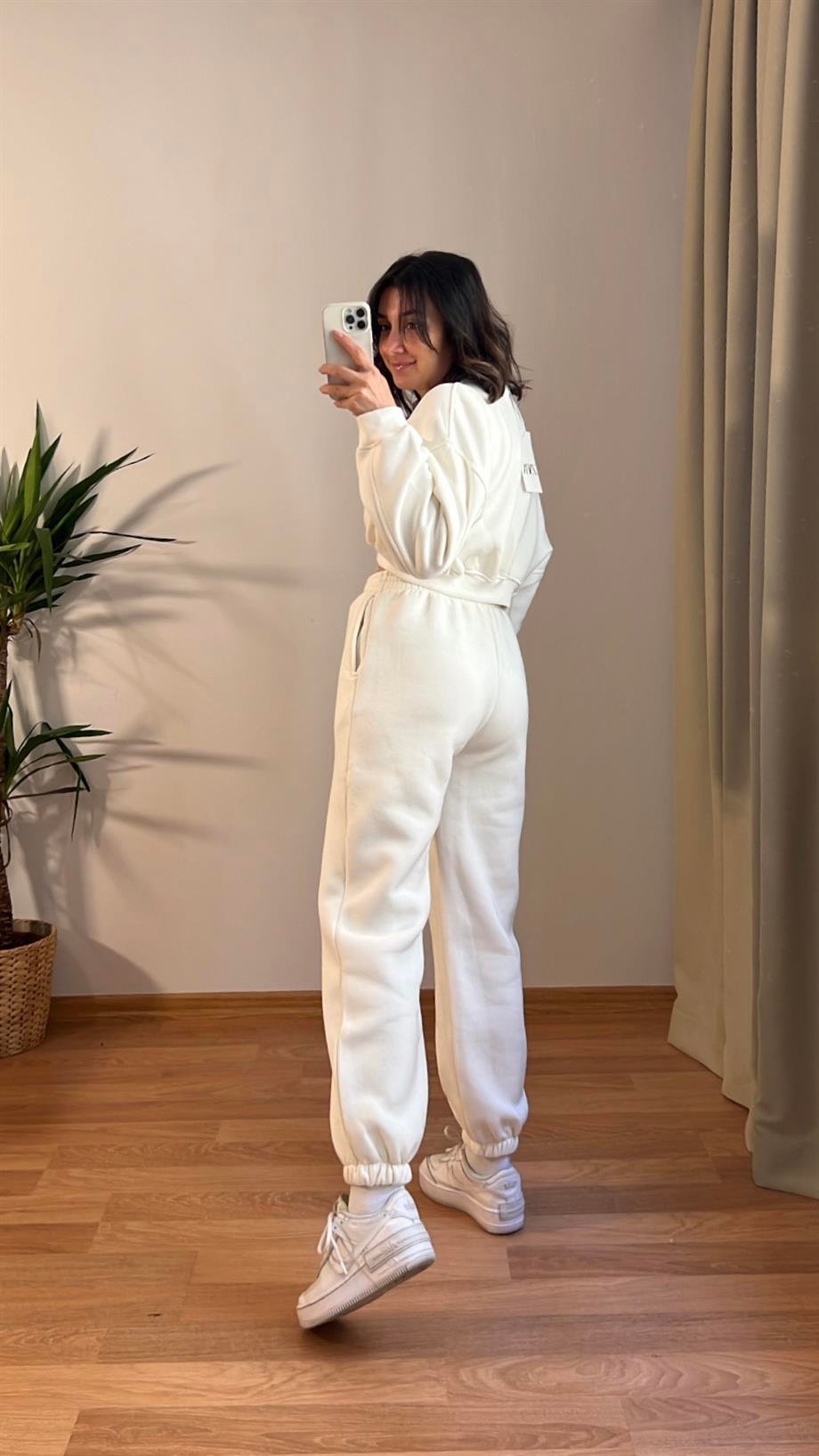 BEYAZ BASIC JOGGER PANTOLON CROP SWEATSHIRT