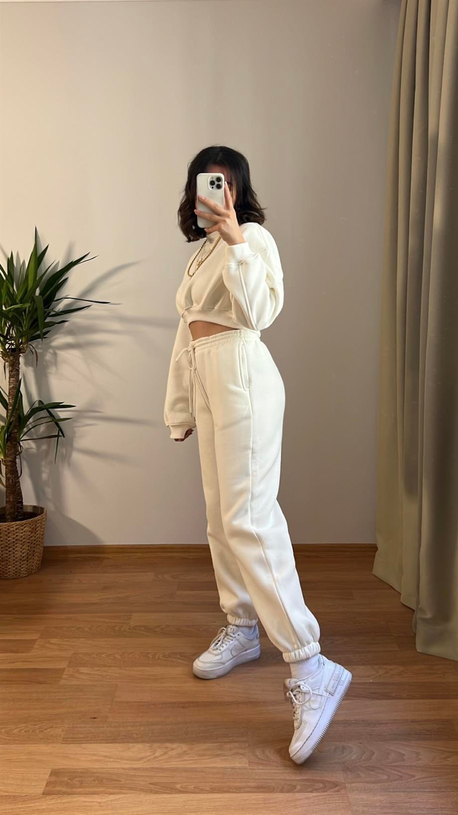 BEYAZ BASIC JOGGER PANTOLON CROP SWEATSHIRT