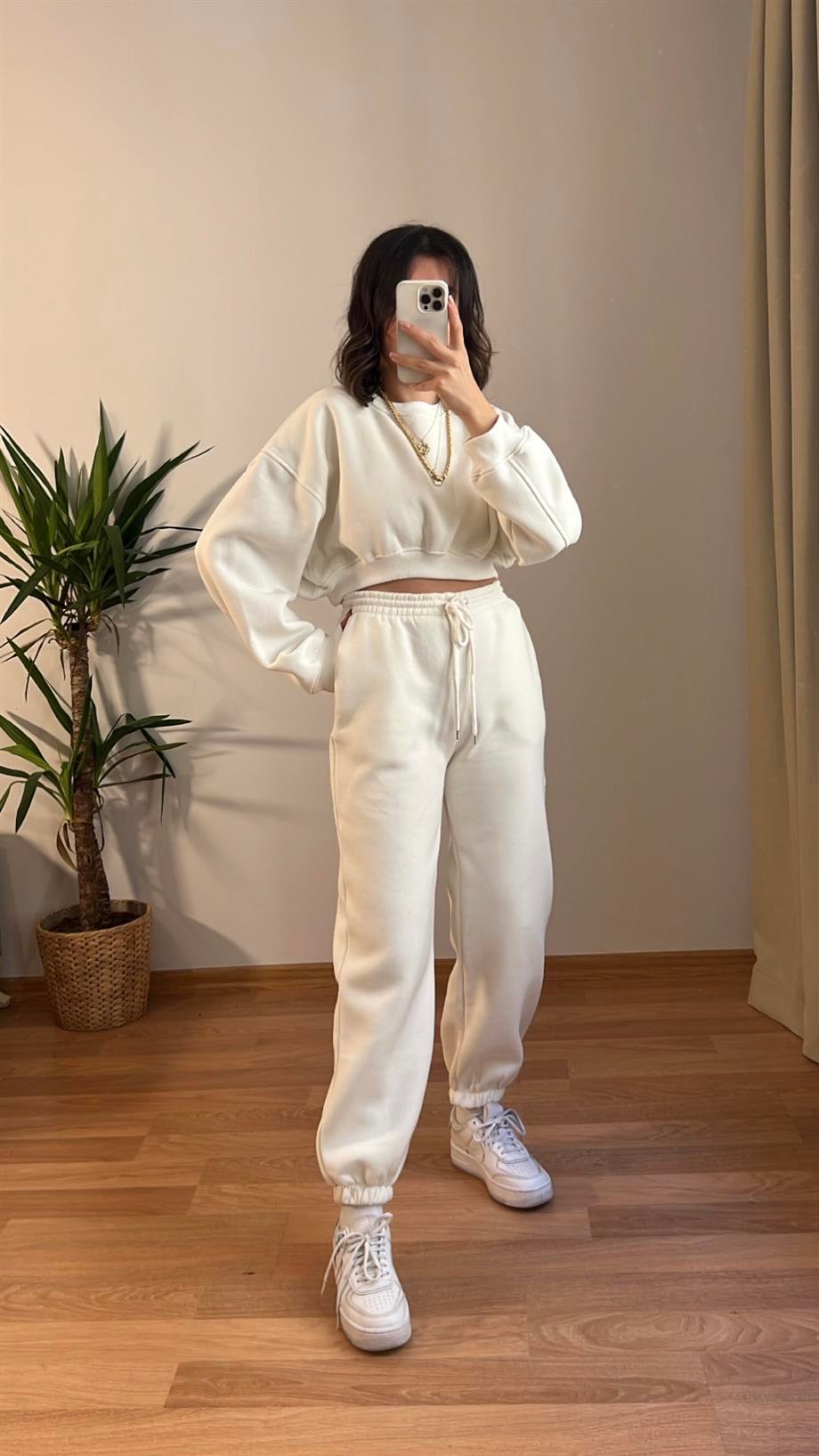 BEYAZ BASIC JOGGER PANTOLON CROP SWEATSHIRT