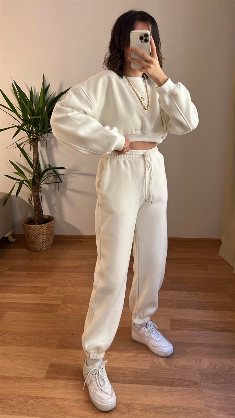 BEYAZ BASIC JOGGER PANTOLON CROP SWEATSHIRT