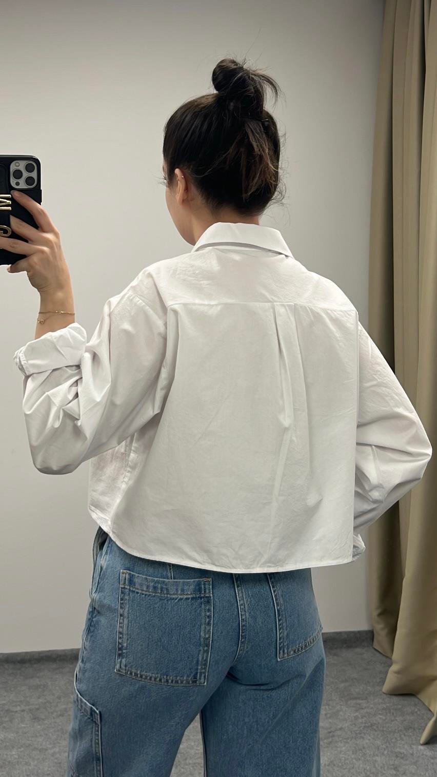 BEYAZ PAMUKLU CROP GÖMLEK