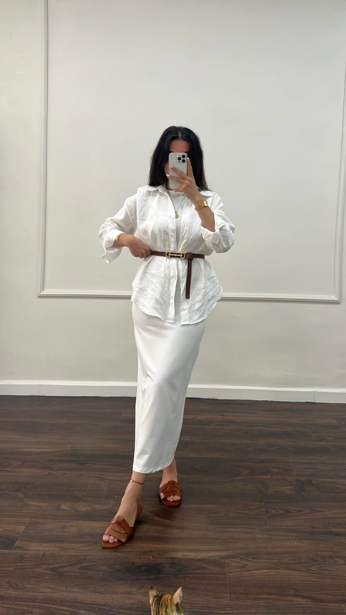 Beyaz Soft Touch Sıfır Kol Maxi Elbise