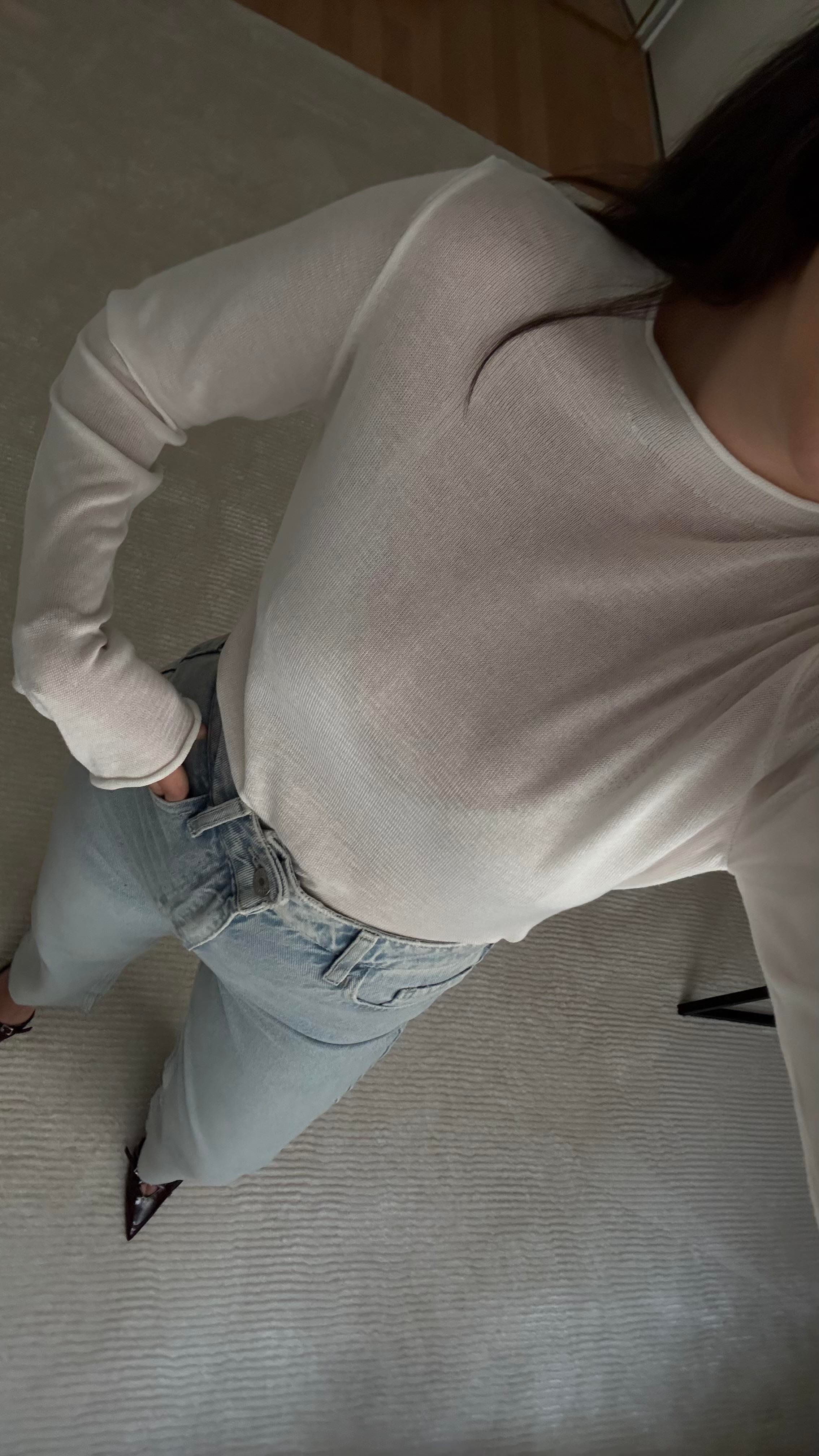 Beyaz Transpatan Triko Örme Bluz