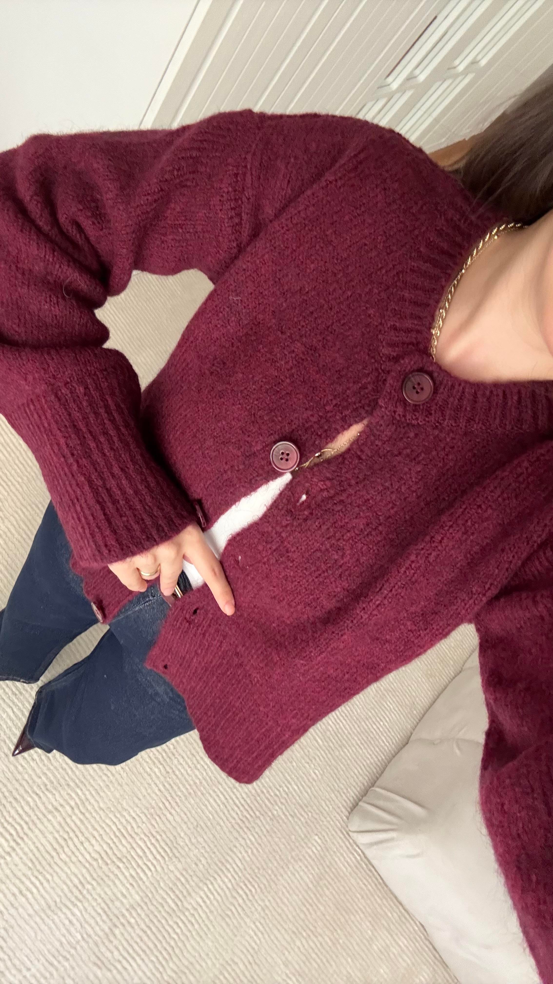 Bordo Bisiklet Yaka Basıc Hırka