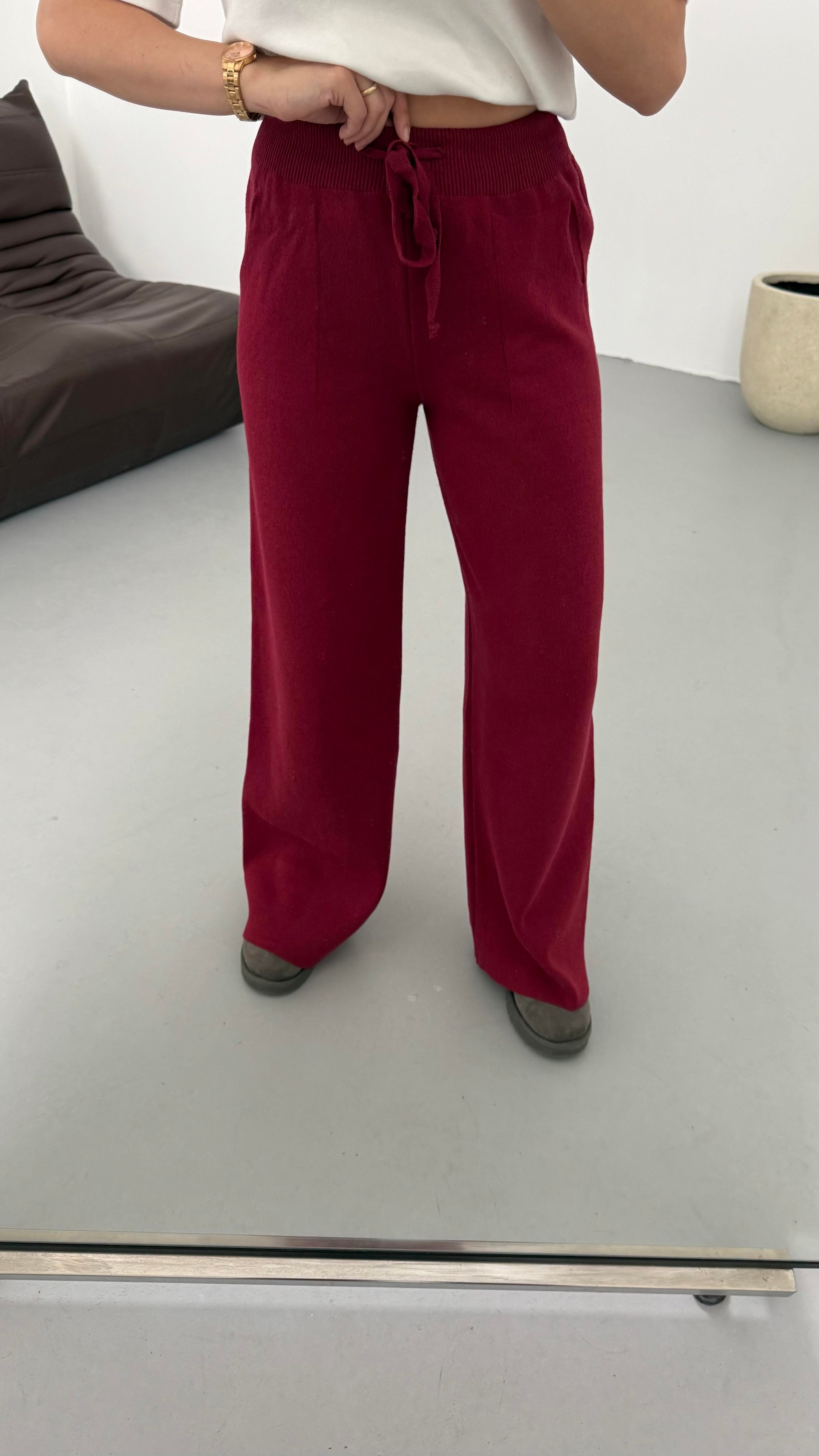 Bordo Çift Fermuar Çelik Örme Takım