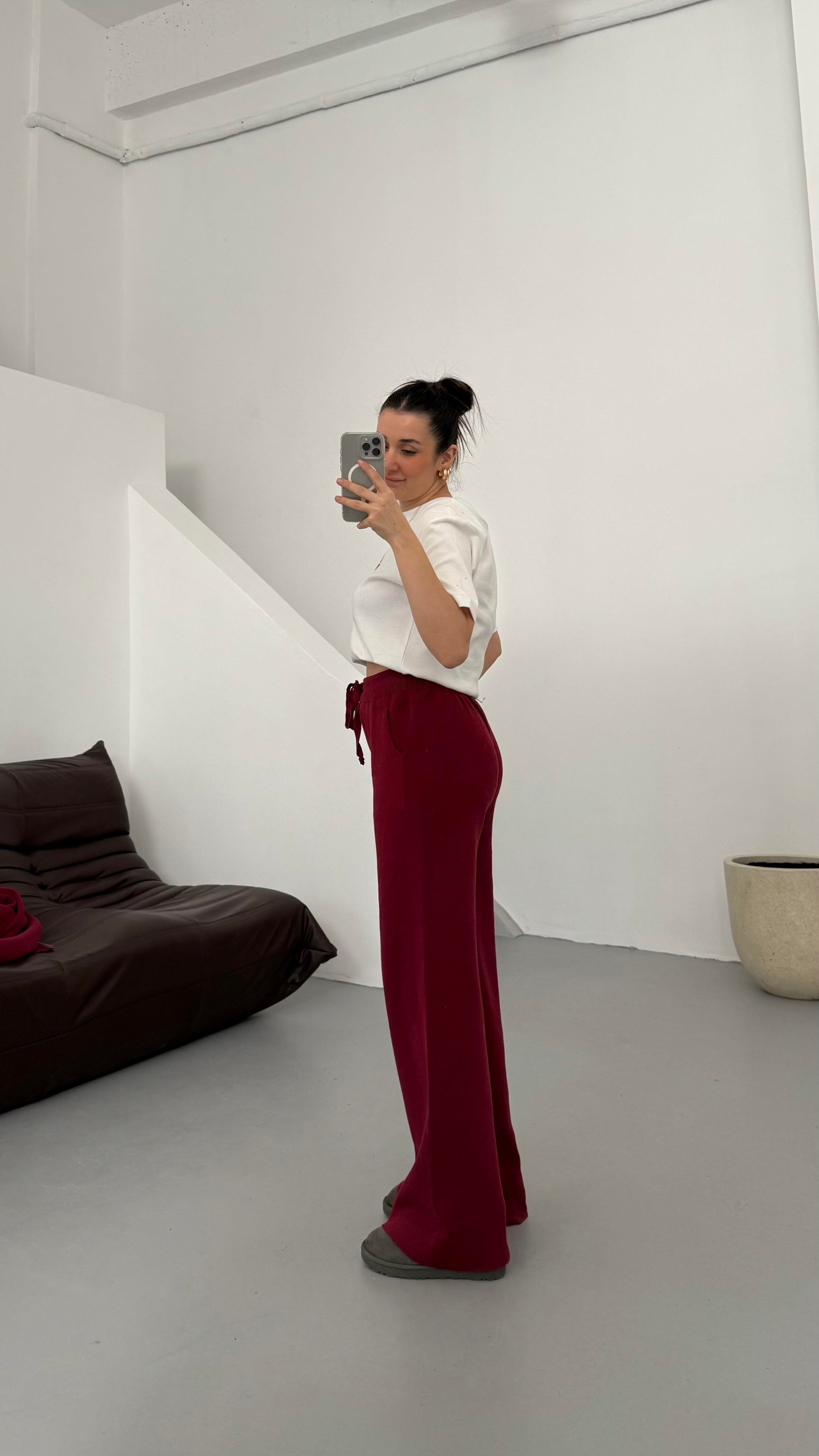 Bordo Çift Fermuar Çelik Örme Takım