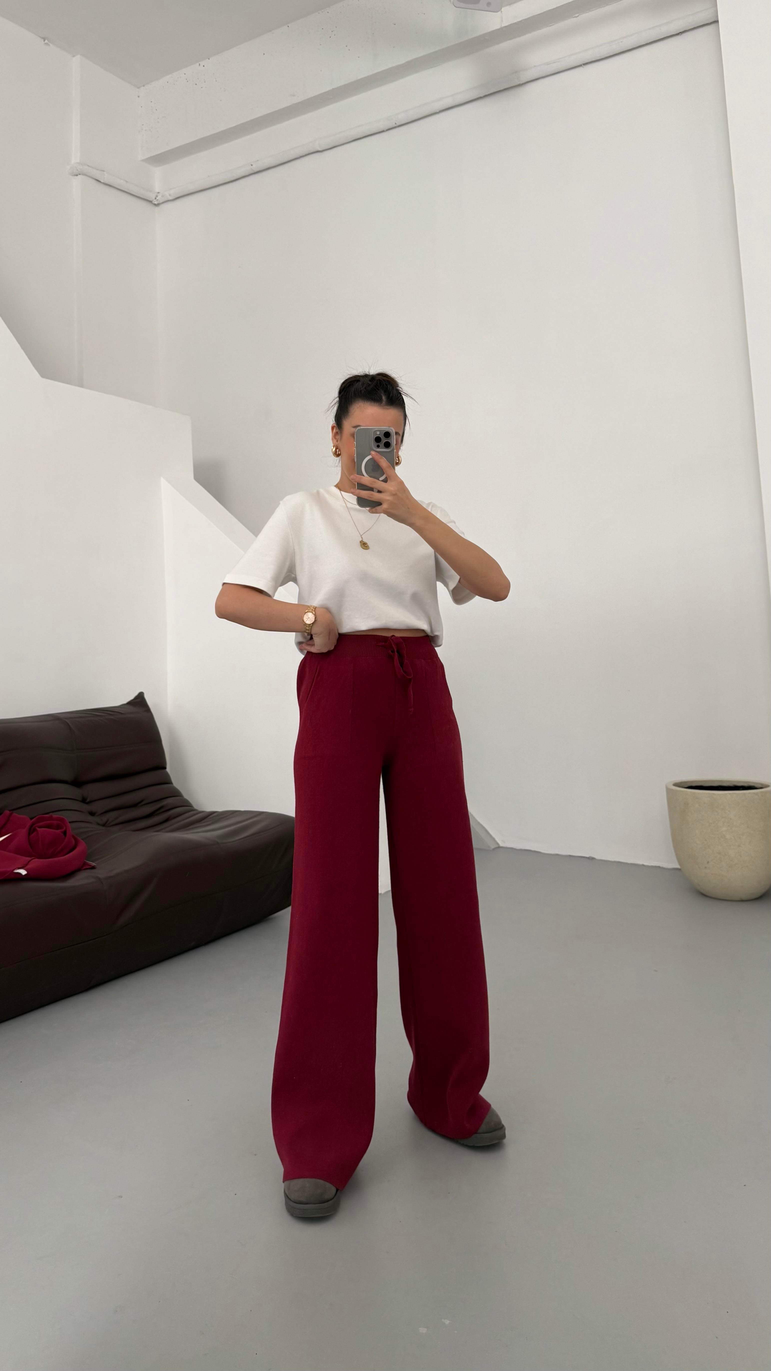 Bordo Çift Fermuar Çelik Örme Takım