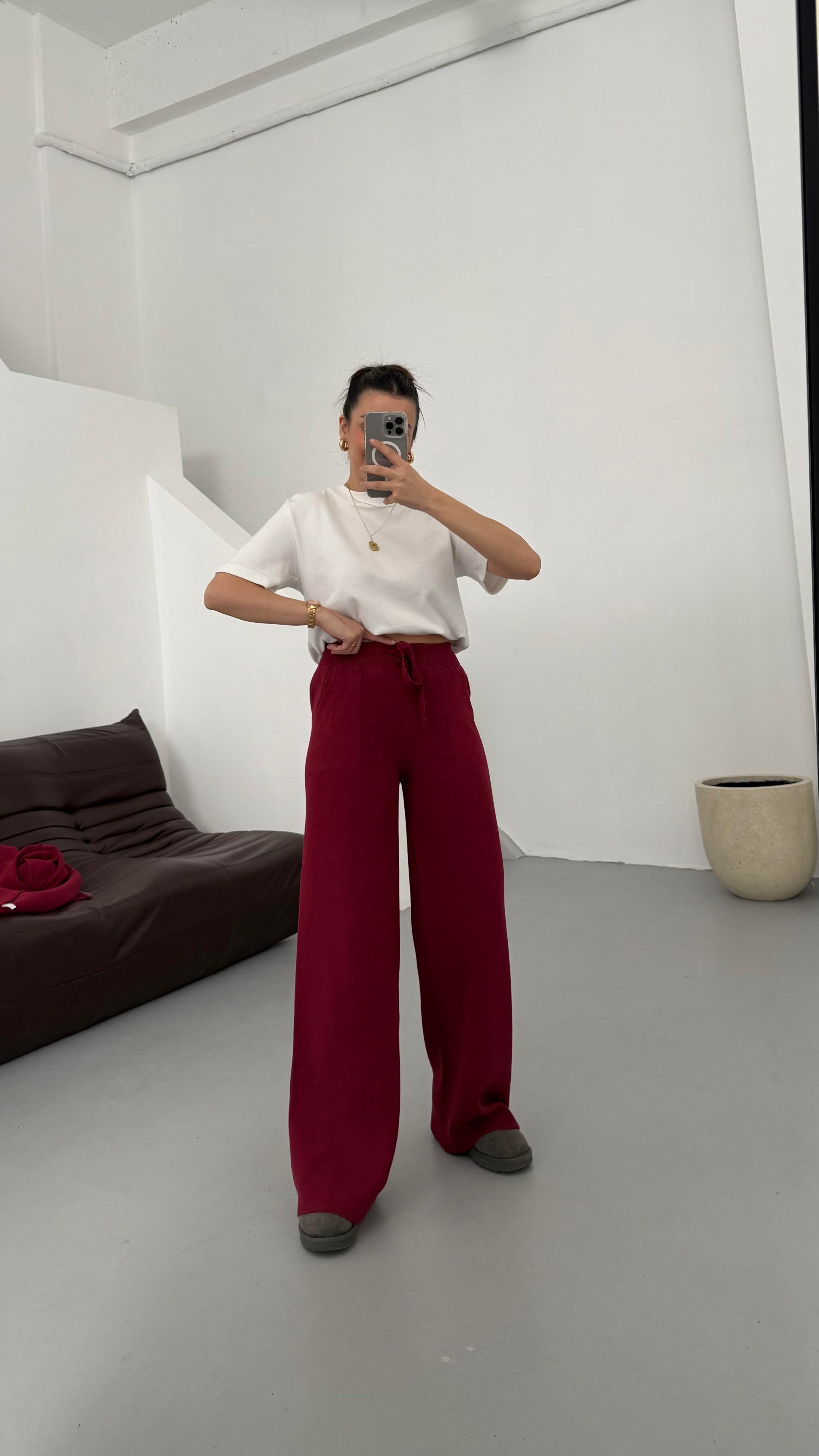 Bordo Çift Fermuar Çelik Örme Takım