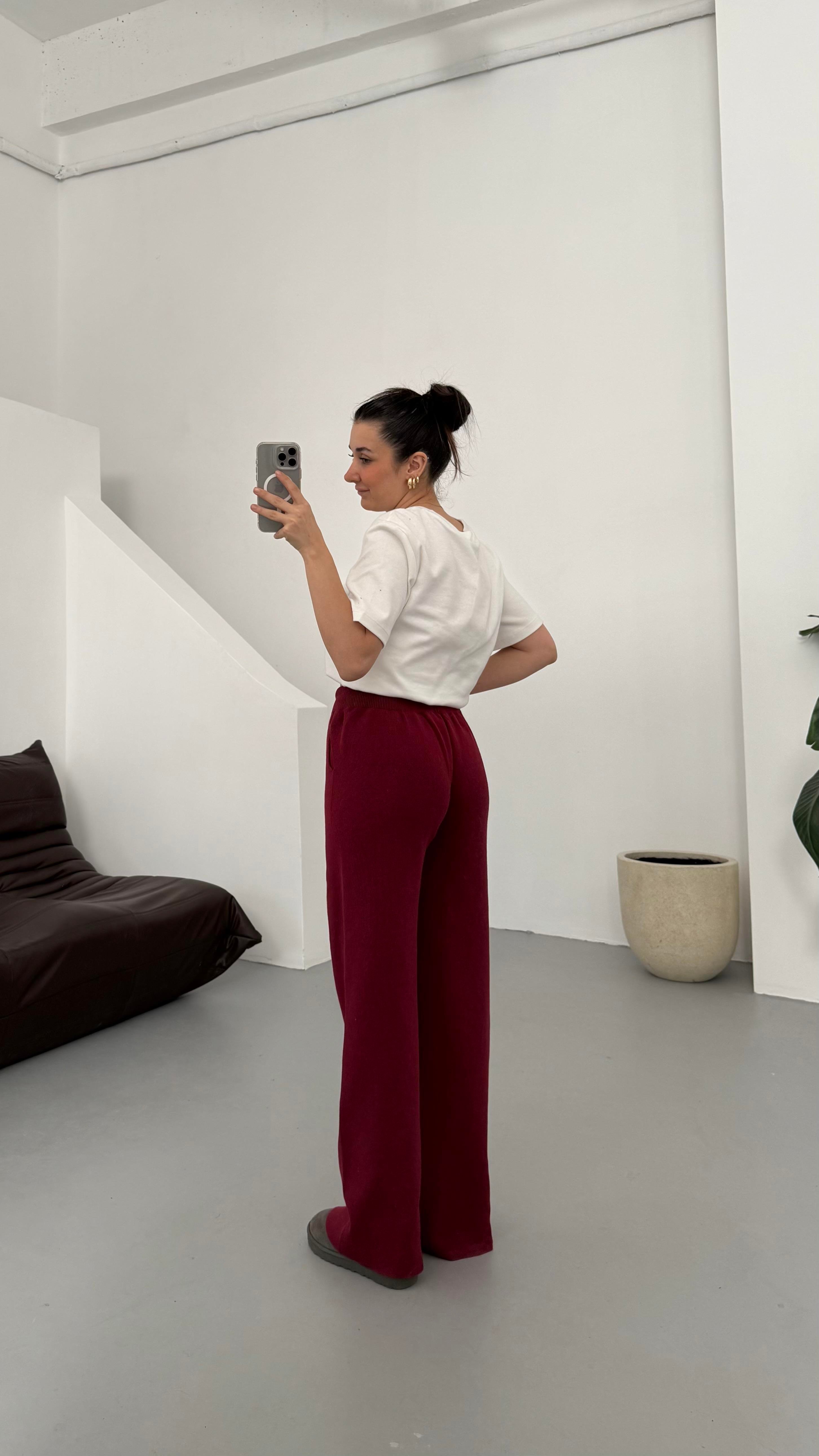 Bordo Çift Fermuar Çelik Örme Takım