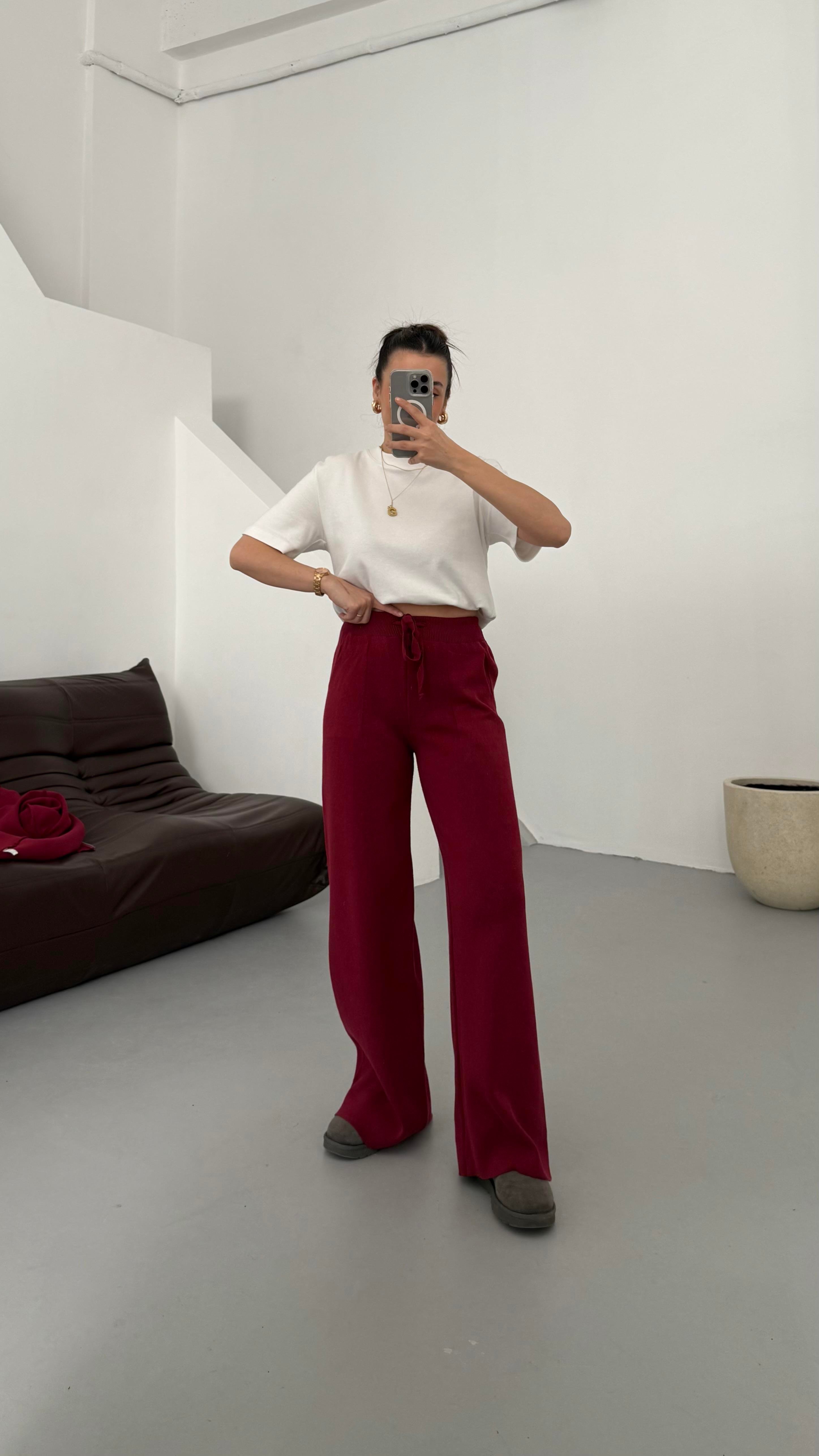 Bordo Çift Fermuar Çelik Örme Takım