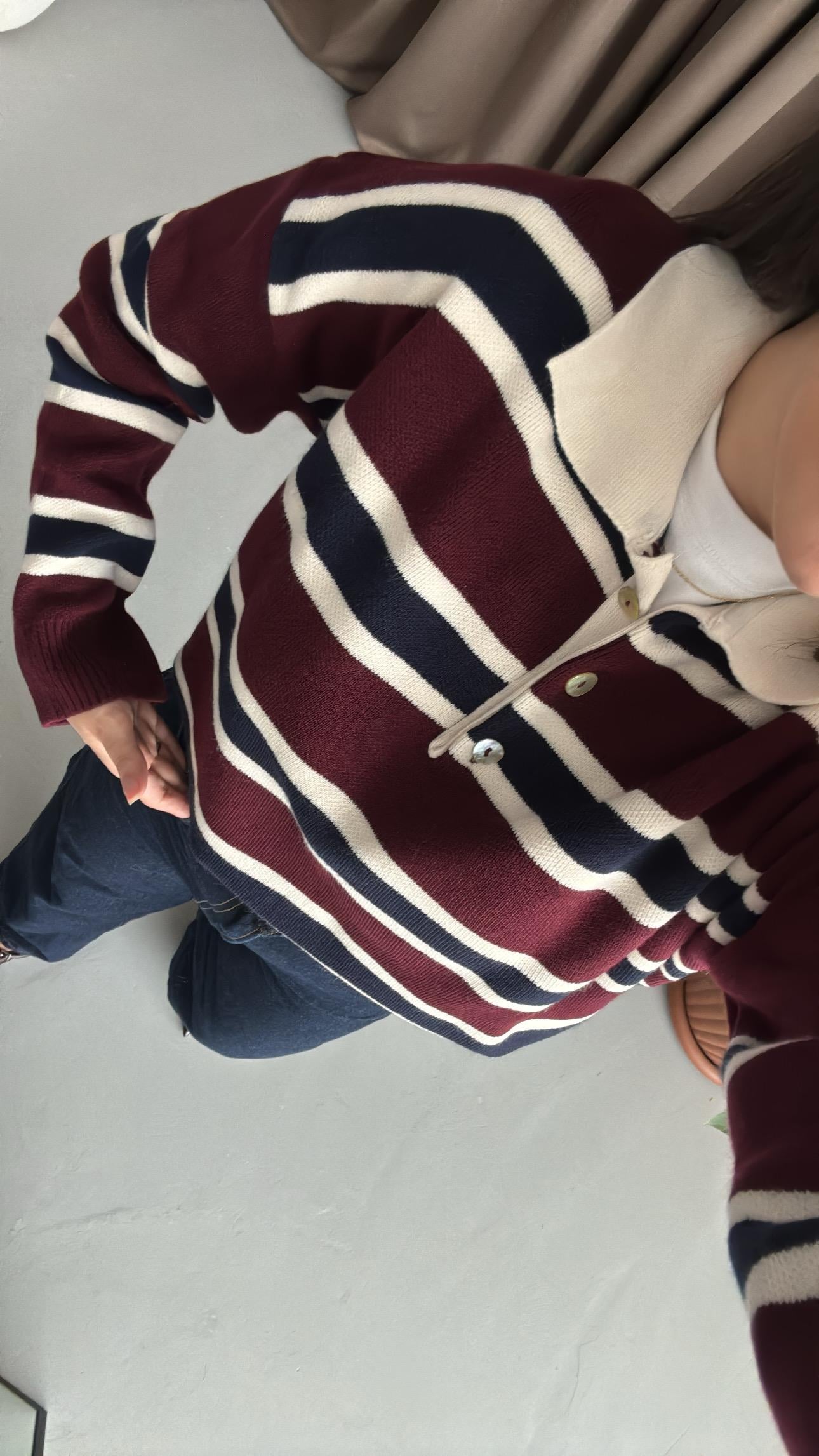 Bordo Laci Polo Yaka Çelik Örme Triko Kazak