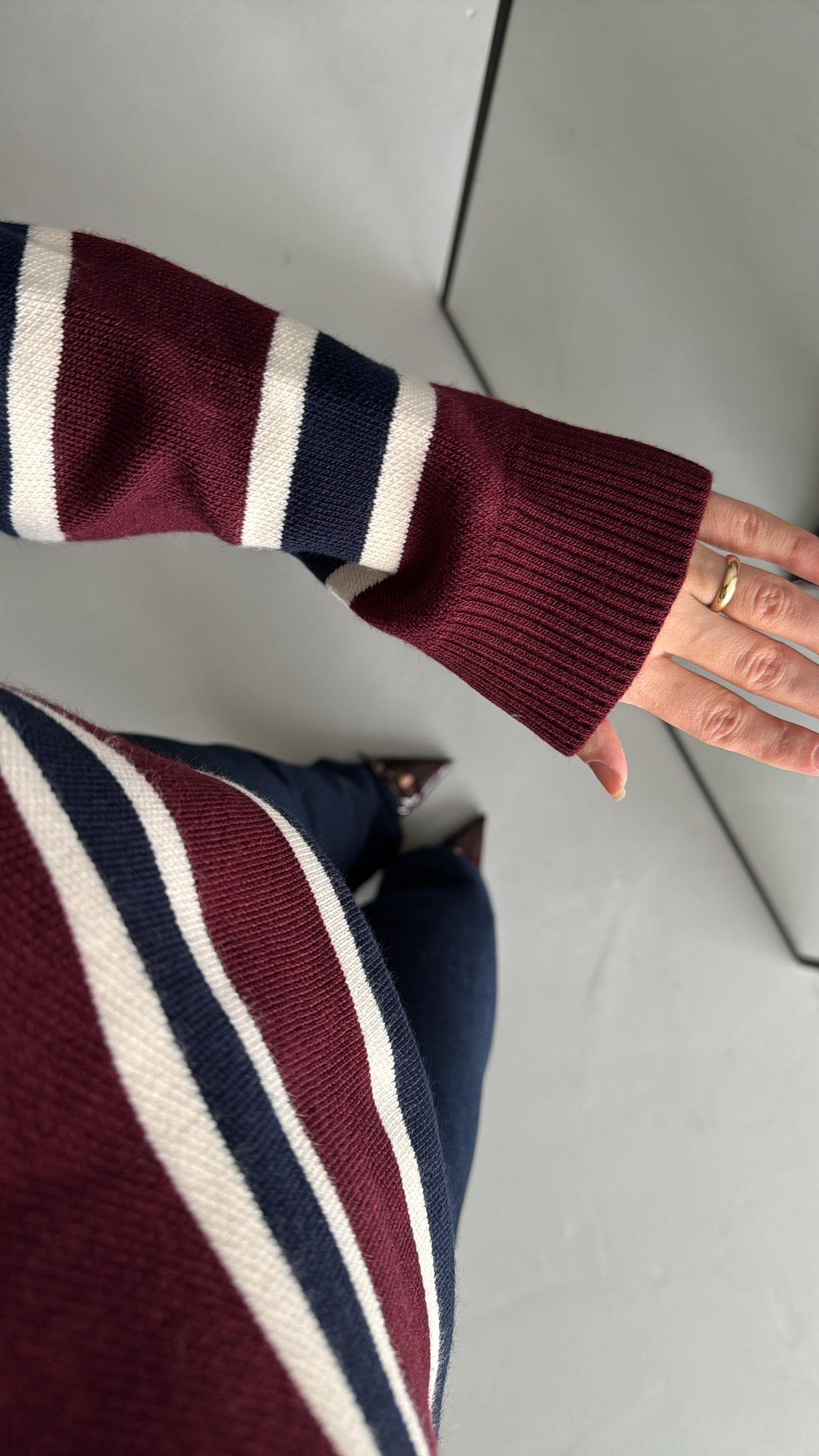 Bordo Laci Polo Yaka Çelik Örme Triko Kazak