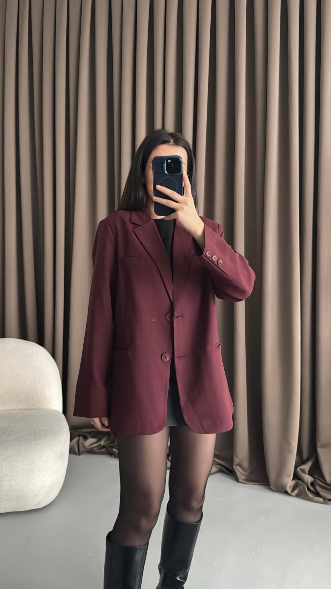 Bordo Oversıze Blazer Ceket