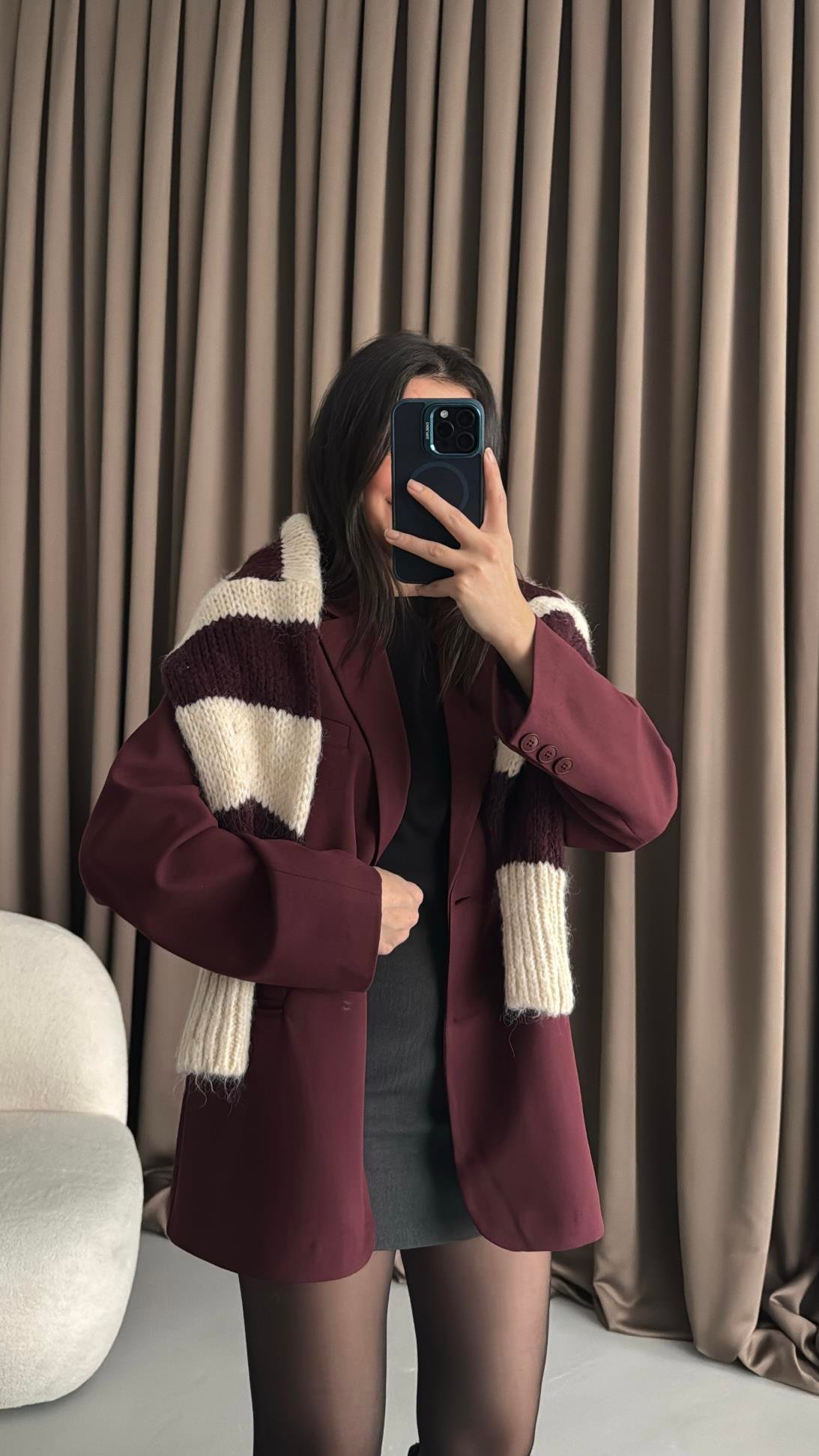 Bordo Oversıze Blazer Ceket