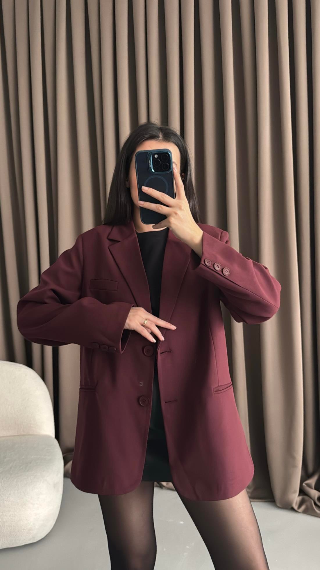 Bordo Oversıze Blazer Ceket