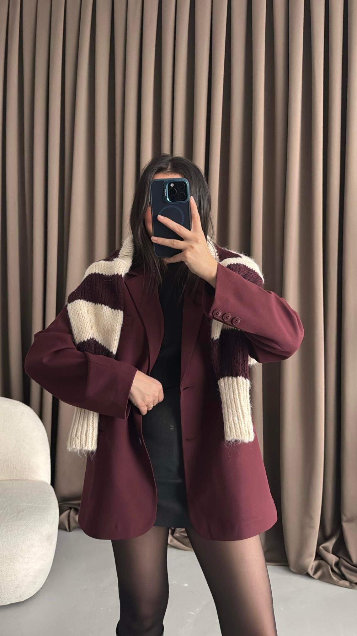 Bordo Oversıze Blazer Ceket
