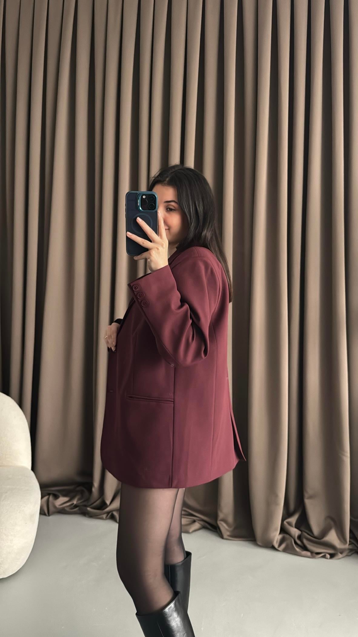 Bordo Oversıze Blazer Ceket