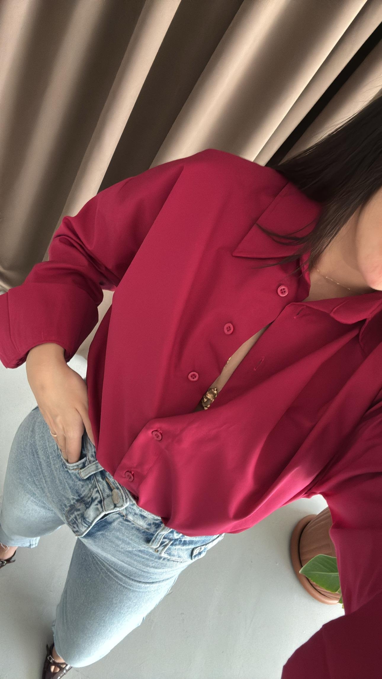 Bordo Oversize Poplin Gömlek 