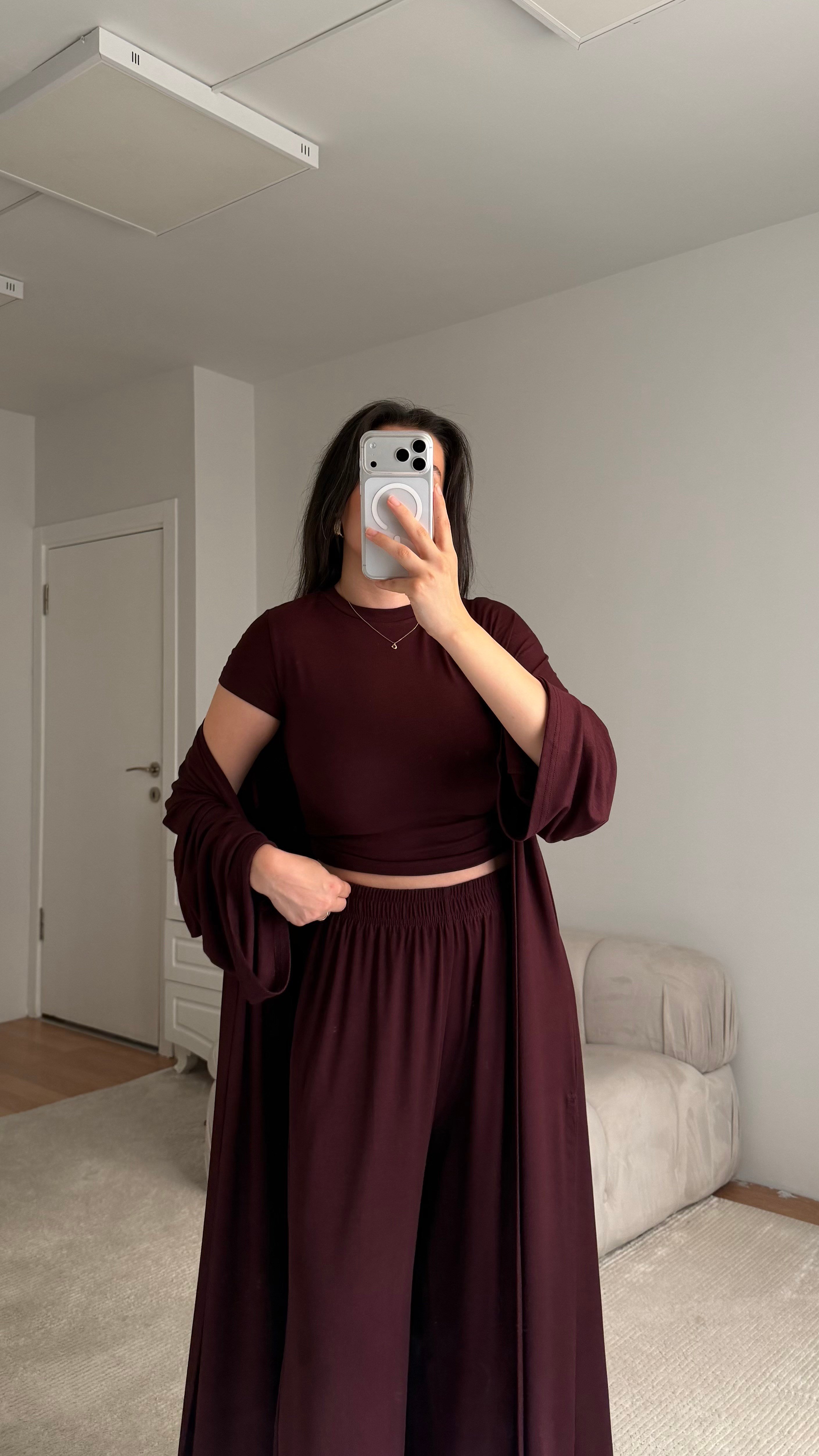 Bordo Pamuklu Penye 3'lü takım