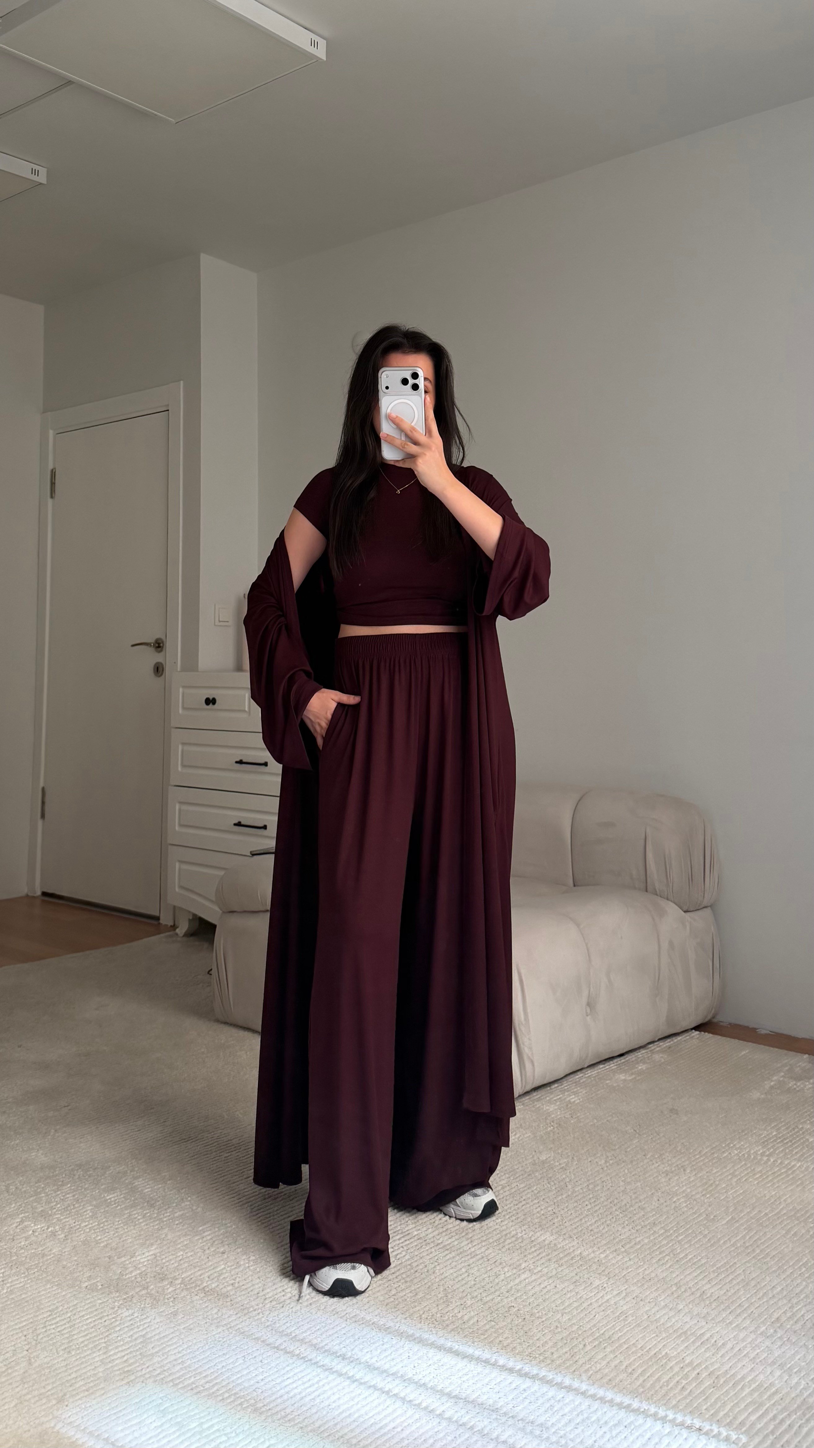 Bordo Pamuklu Penye 3'lü takım