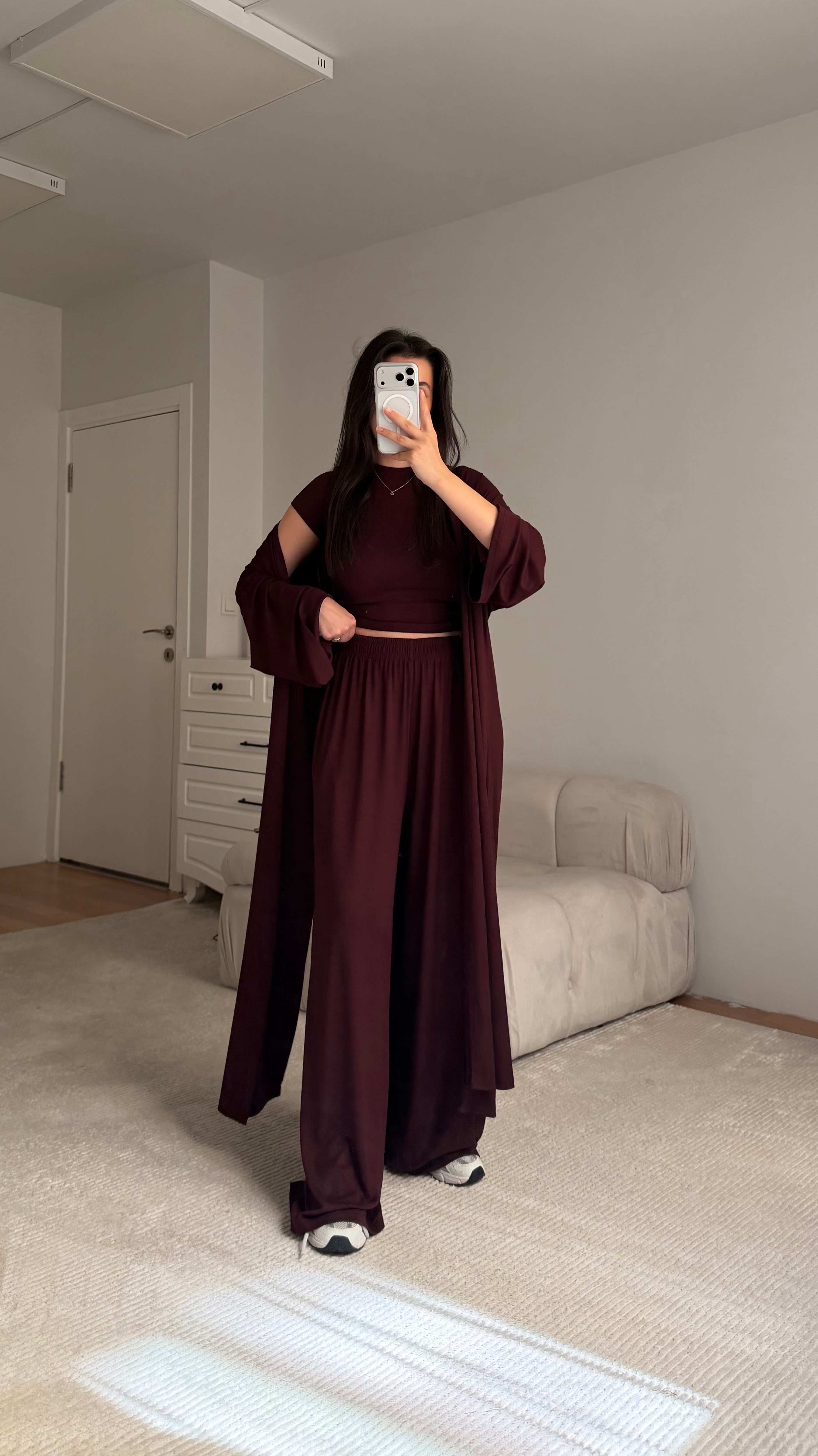 Bordo Pamuklu Penye 3'lü takım