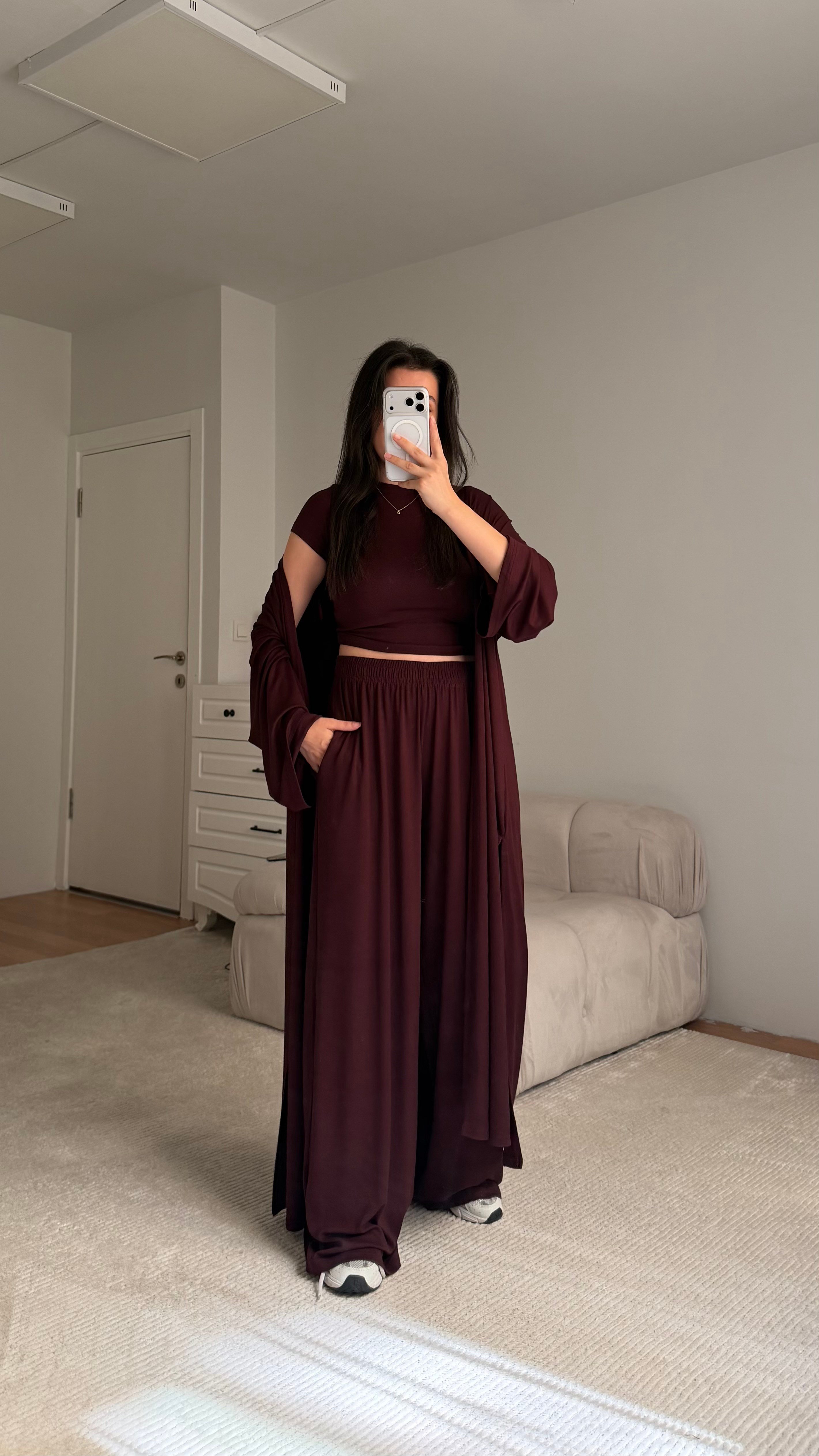Bordo Pamuklu Penye 3'lü takım