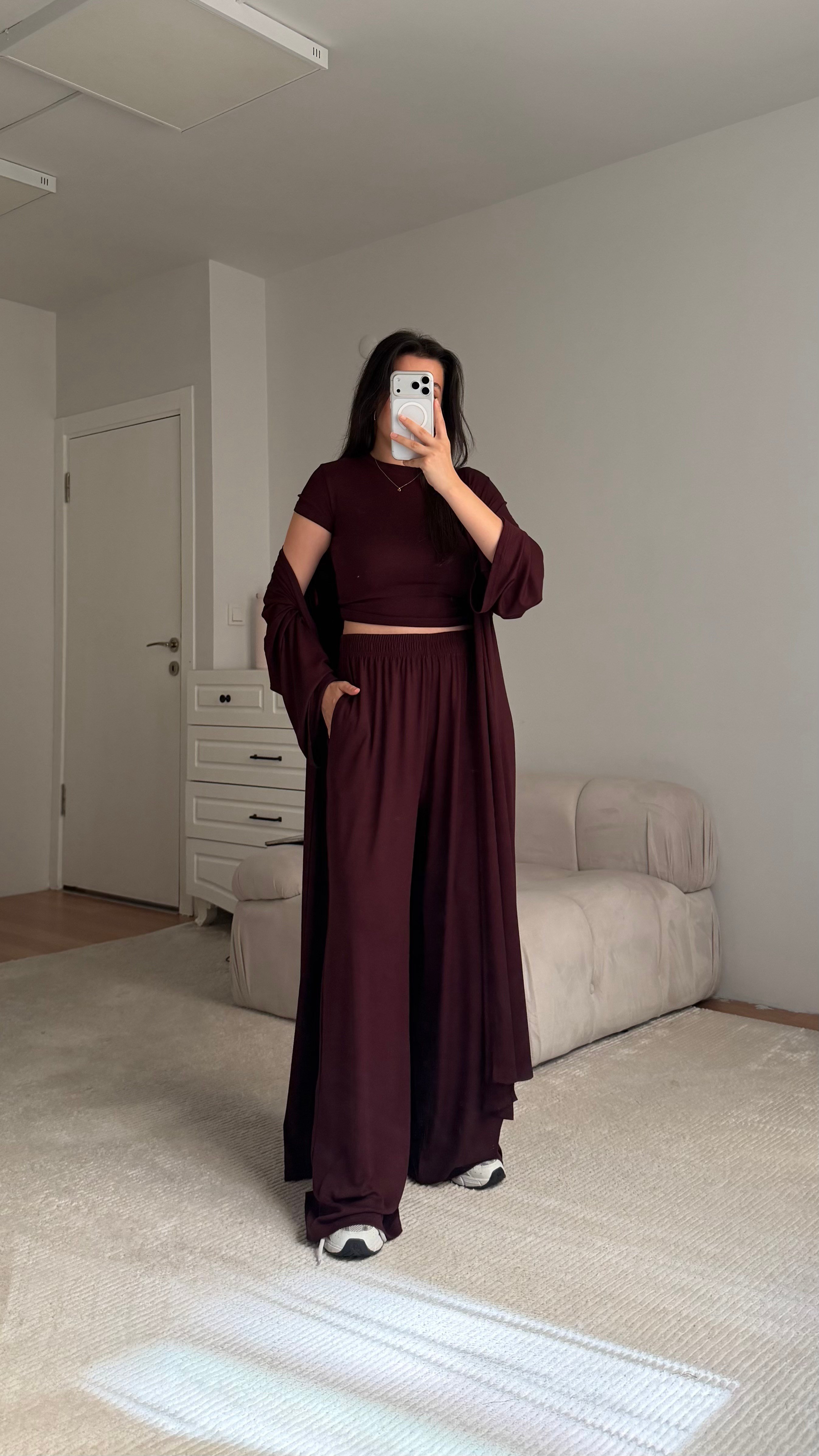Bordo Pamuklu Penye 3'lü takım