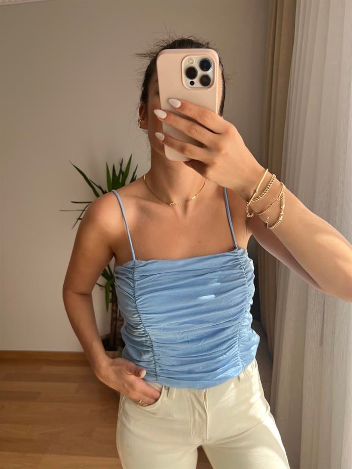 BÜZGÜLÜ İP ASKI BLUZ