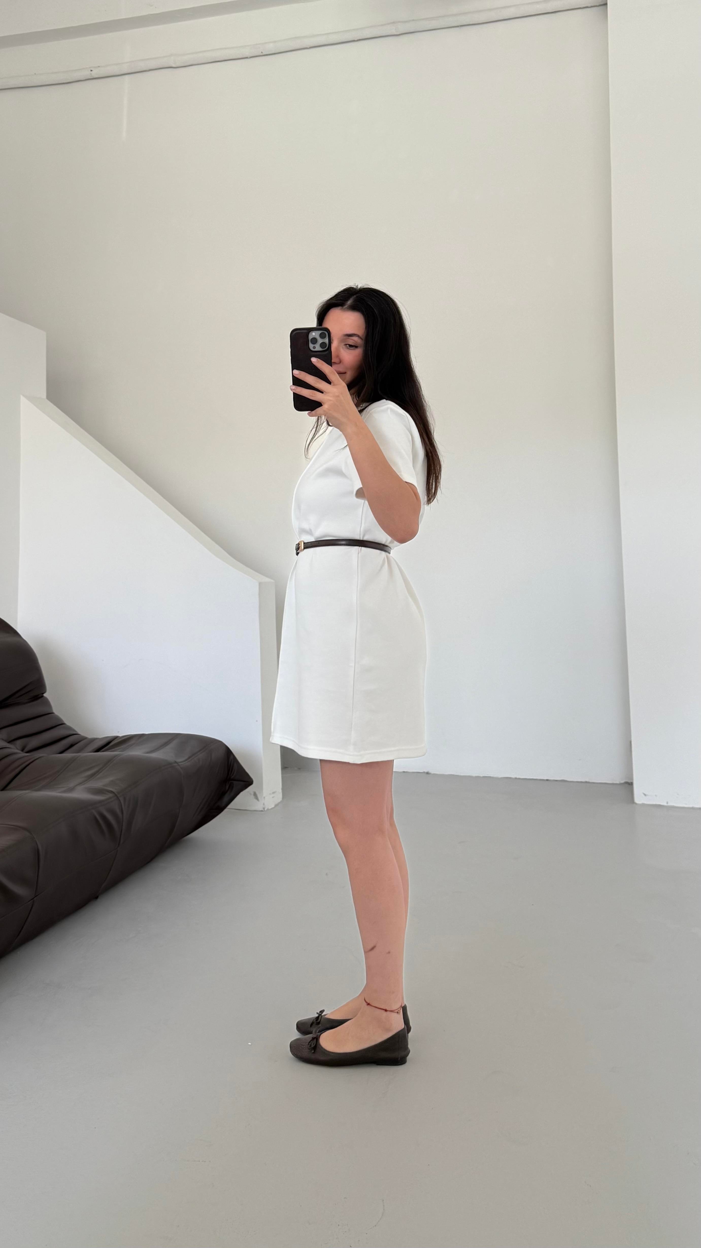 Cas Beyaz Dokulu Basıc Elbise