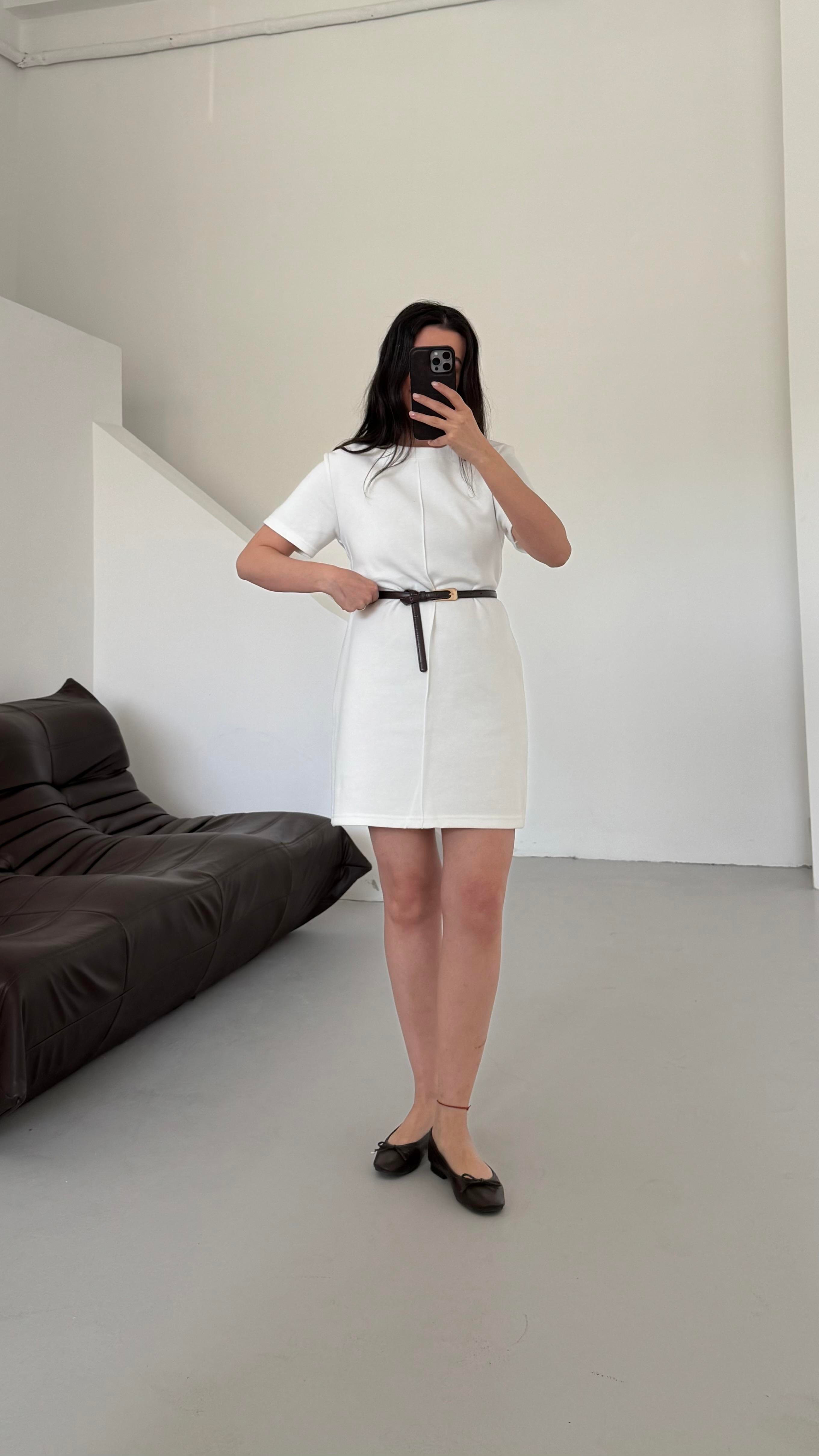 Cas Beyaz Dokulu Basıc Elbise