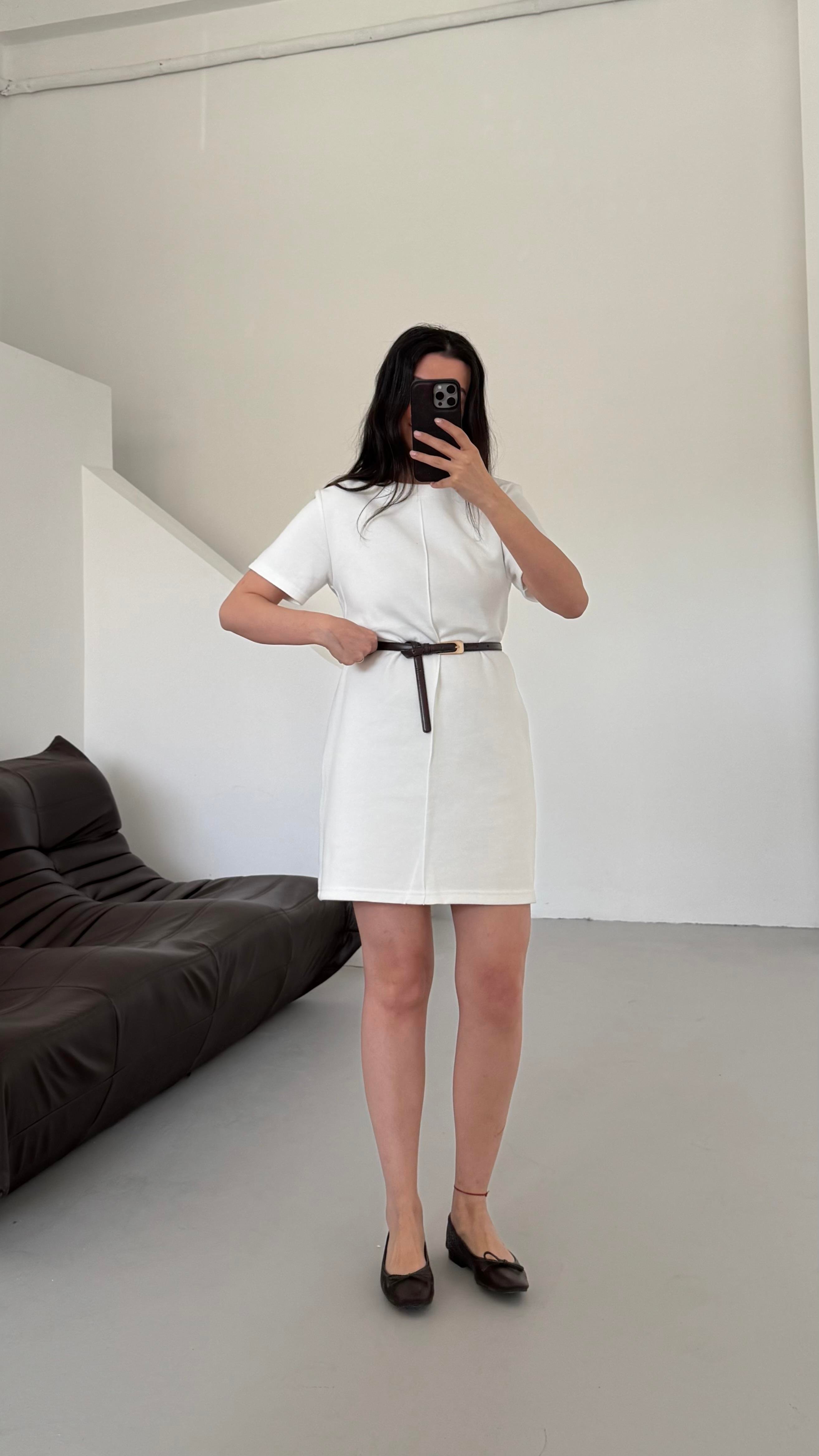 Cas Beyaz Dokulu Basıc Elbise