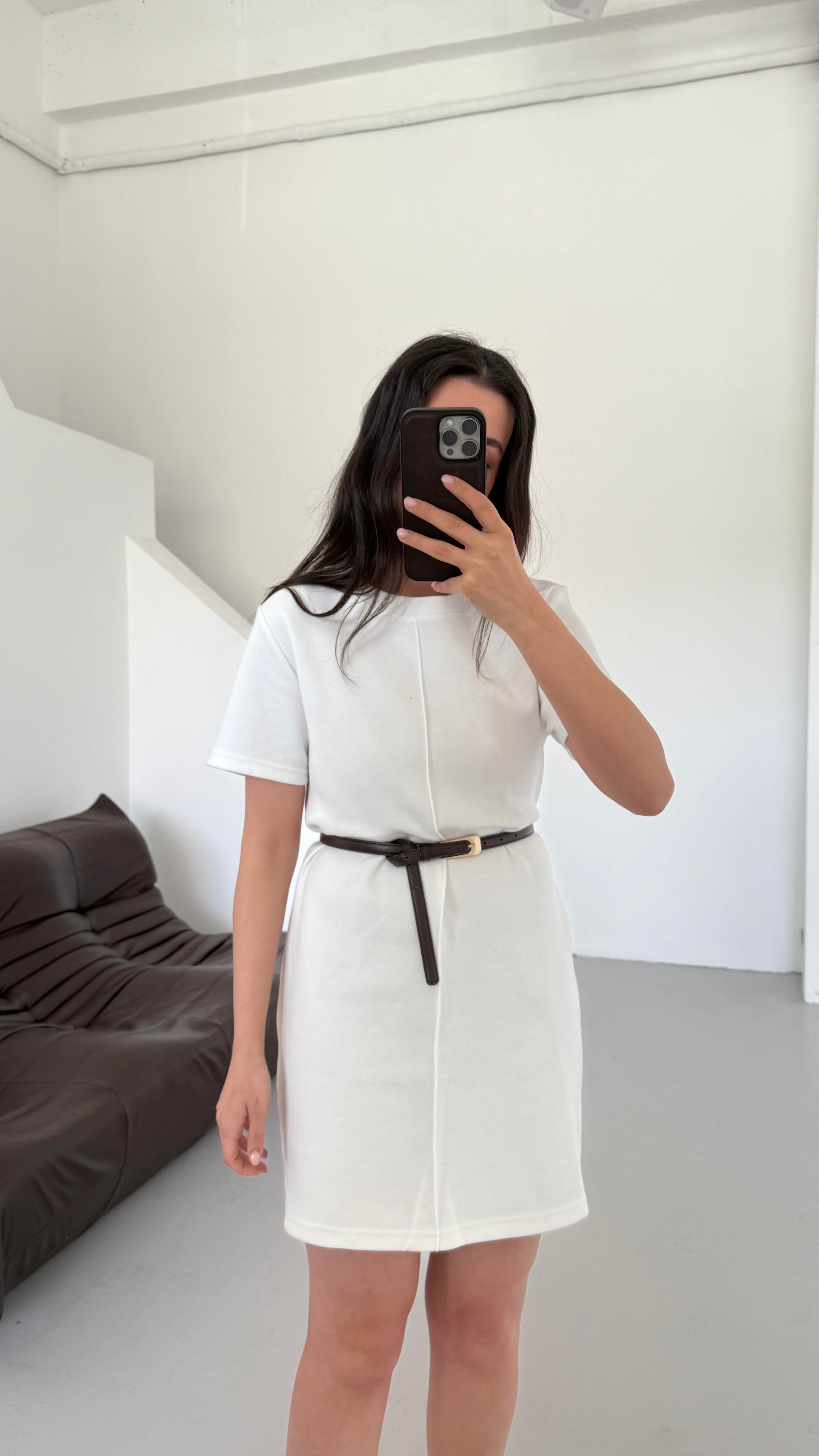 Cas Beyaz Dokulu Basıc Elbise