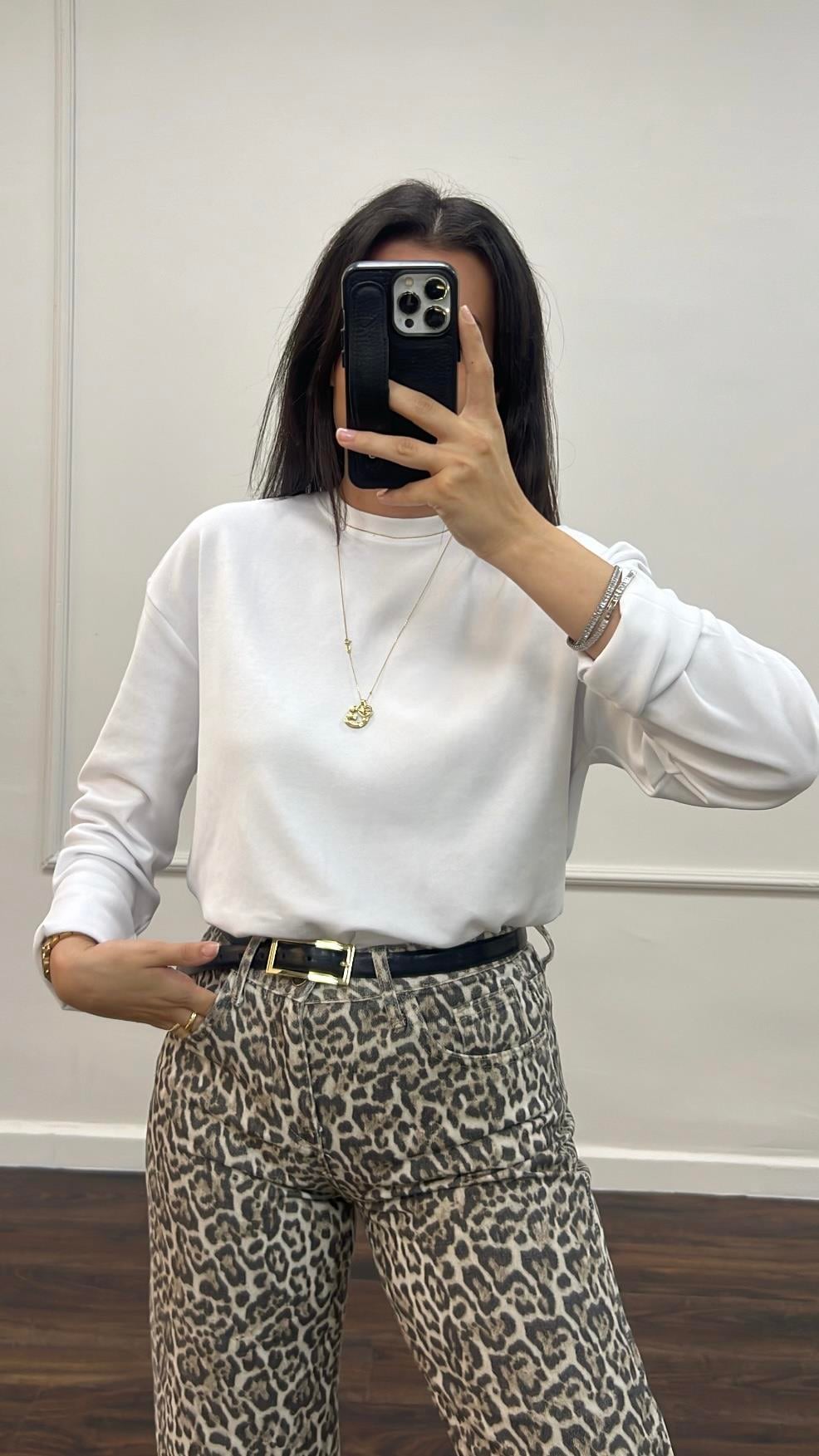 Cas Beyaz Uzun Kollu Basıc Tişört