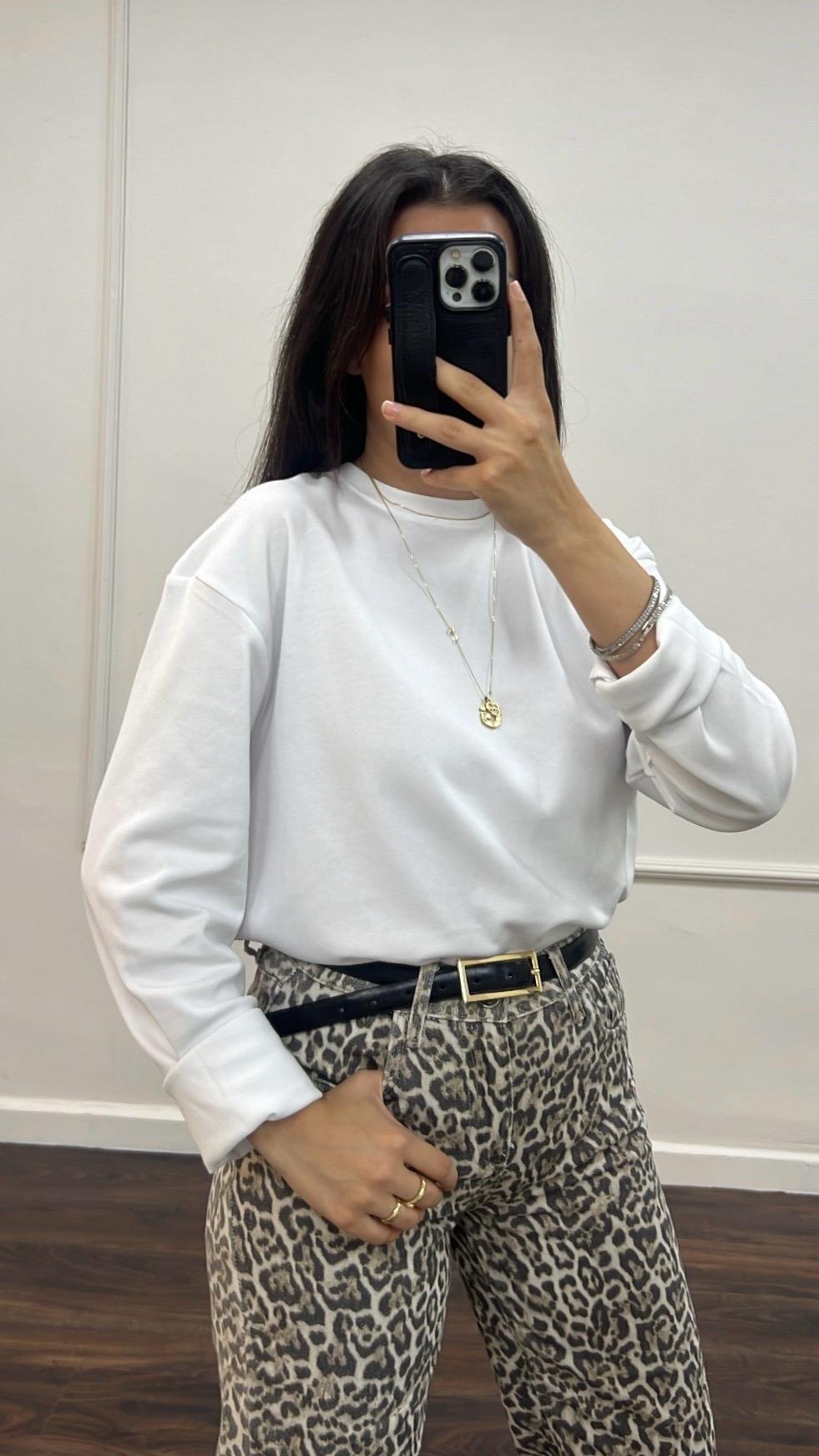 Cas Beyaz Uzun Kollu Basıc Tişört