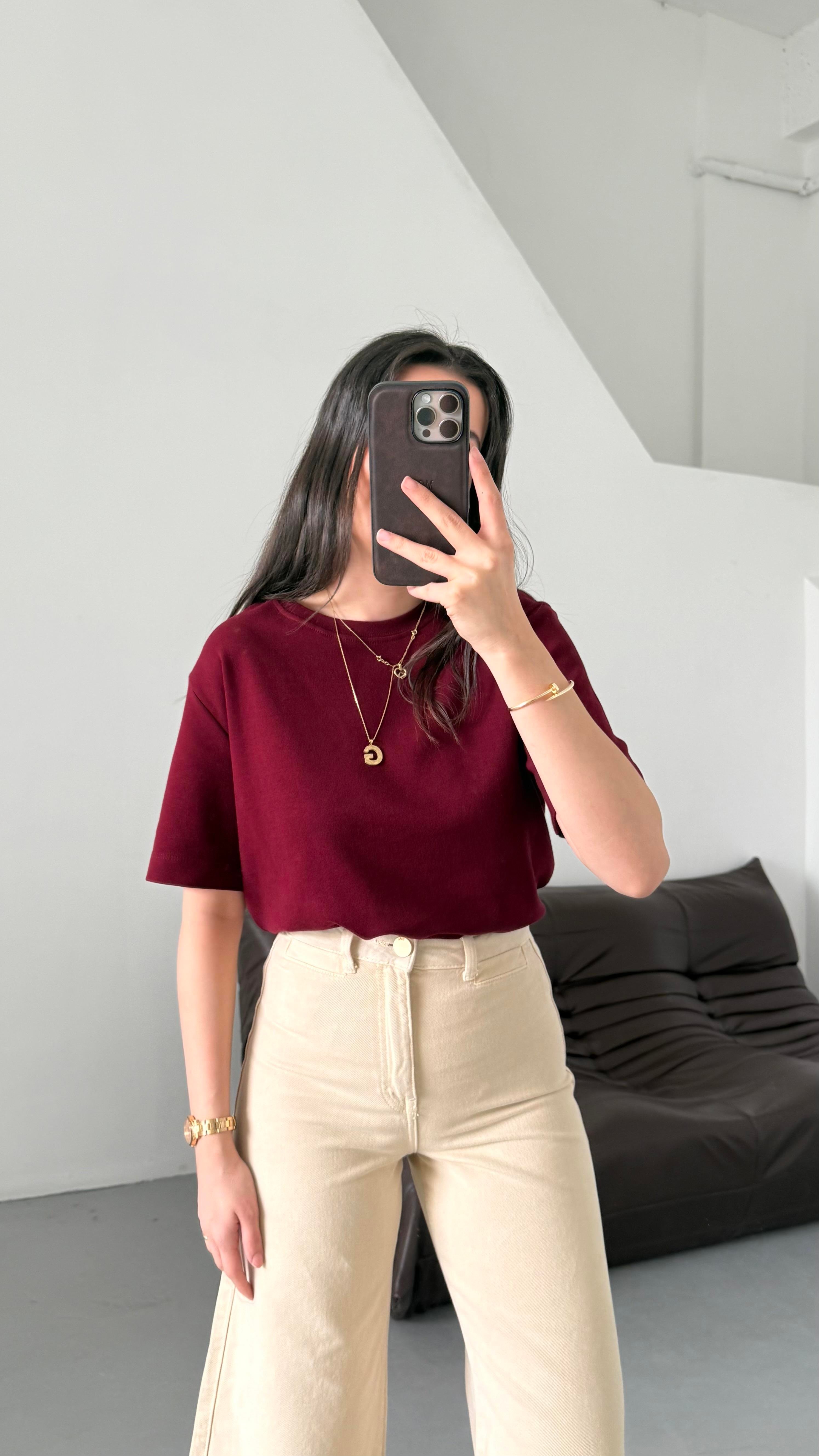 Cas Bordo Basıc Tişört