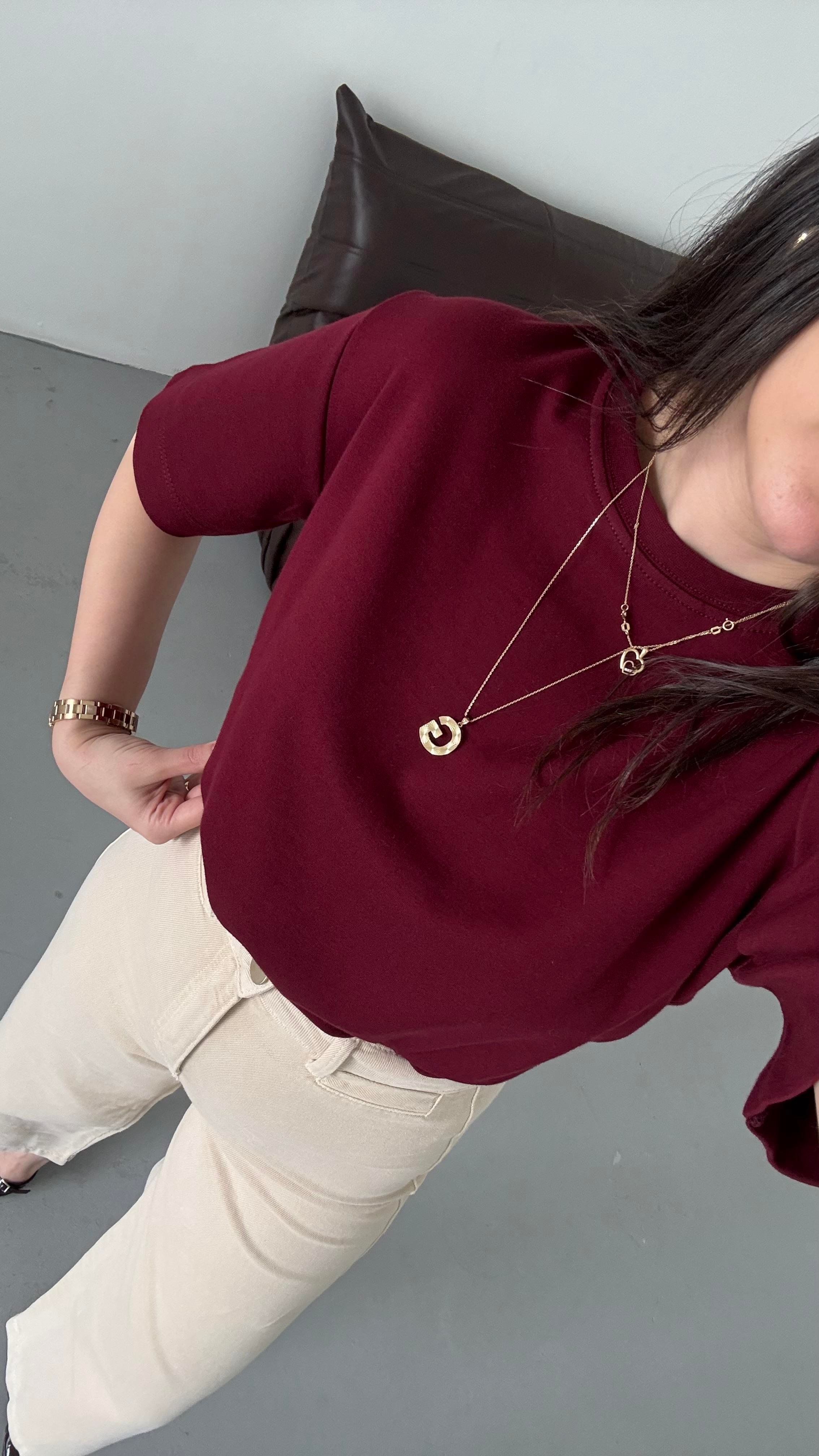 Cas Bordo Basıc Tişört