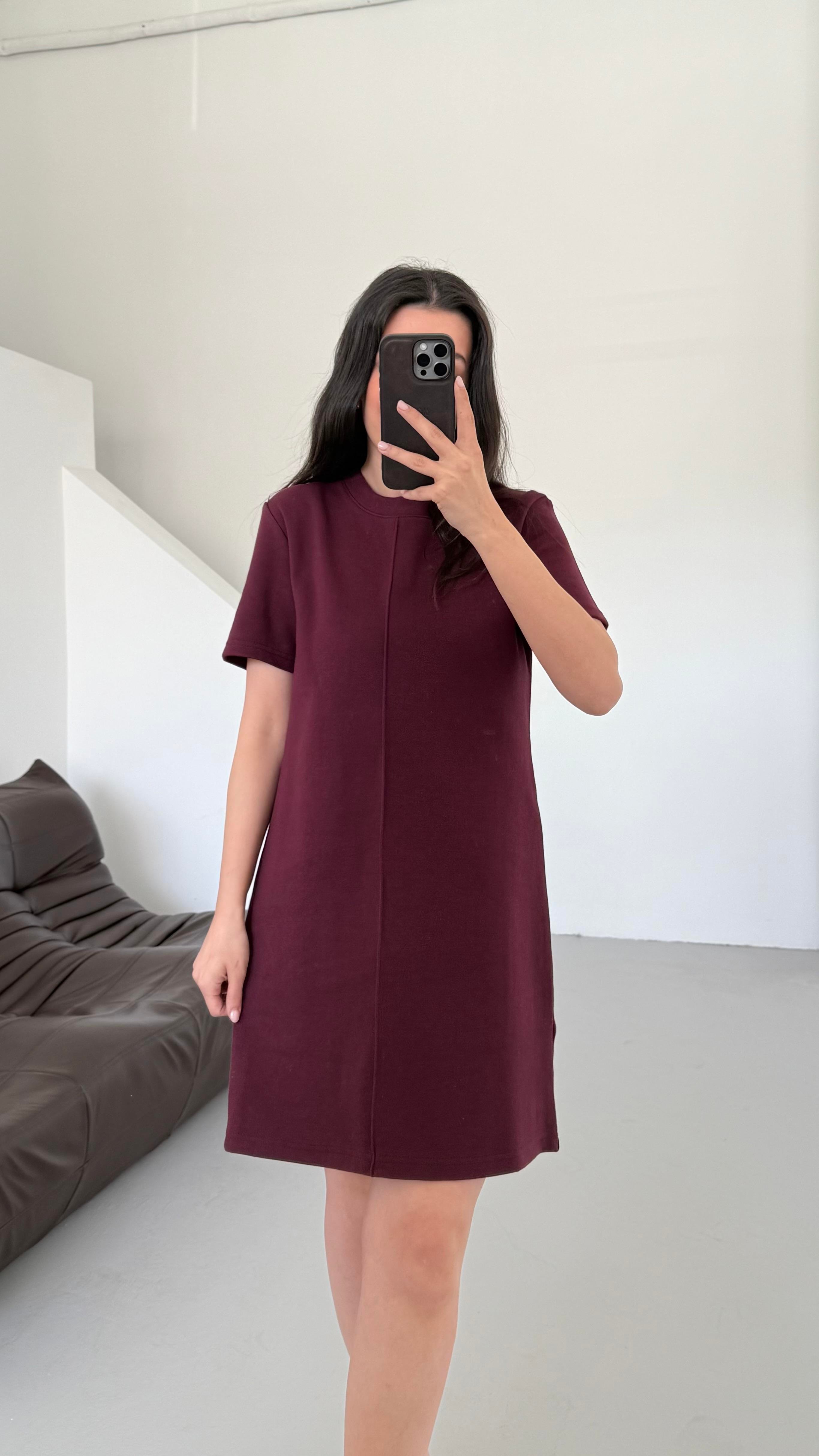 Cas Mürdüm Dokulu Basıc Elbise