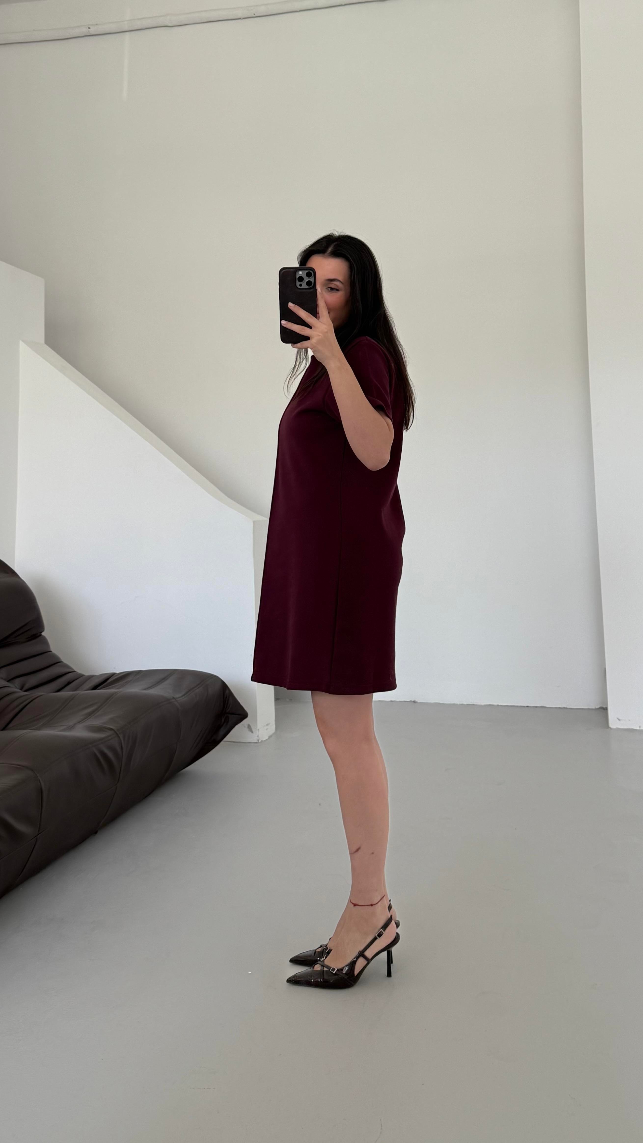 Cas Mürdüm Dokulu Basıc Elbise