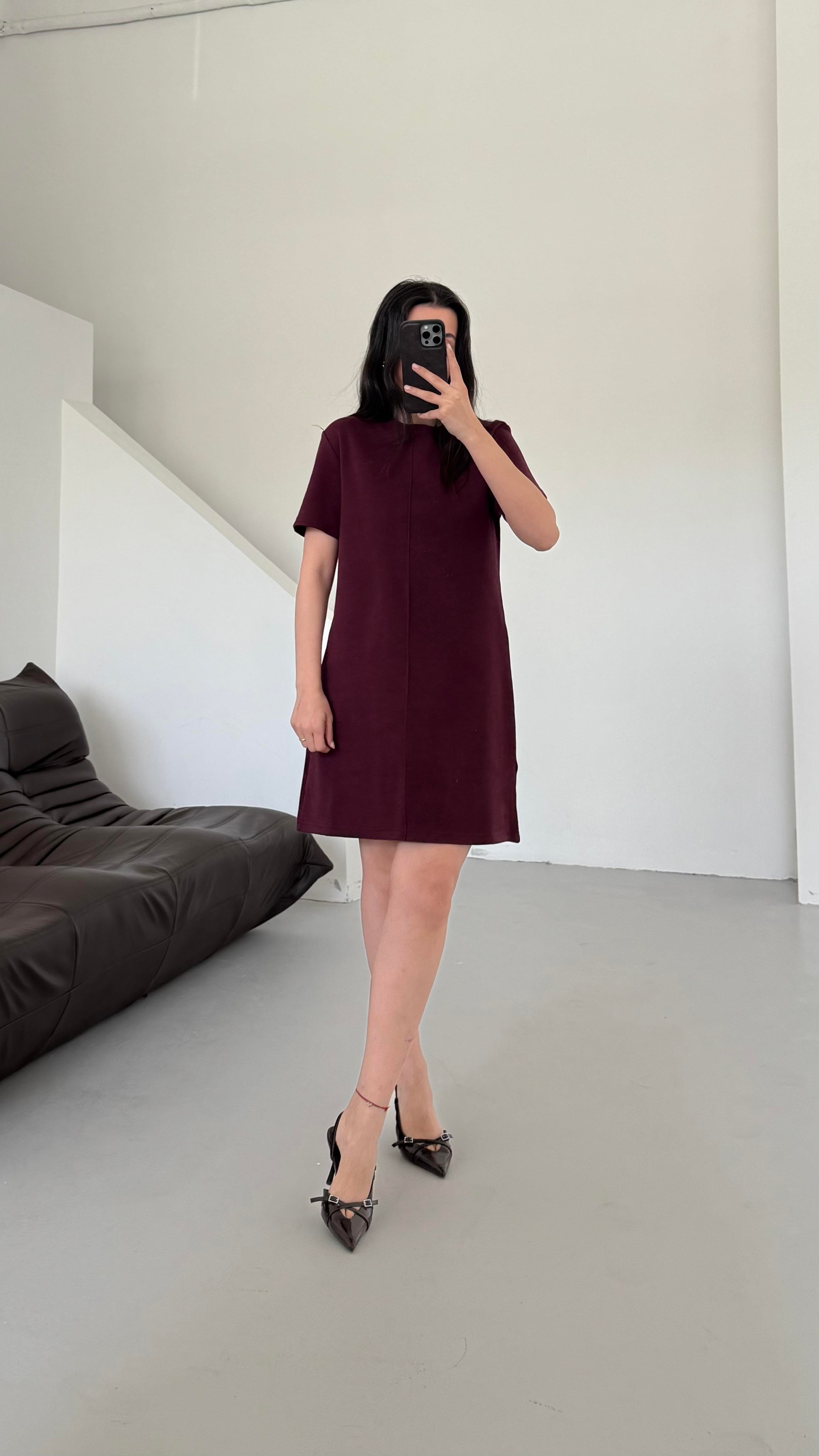 Cas Mürdüm Dokulu Basıc Elbise