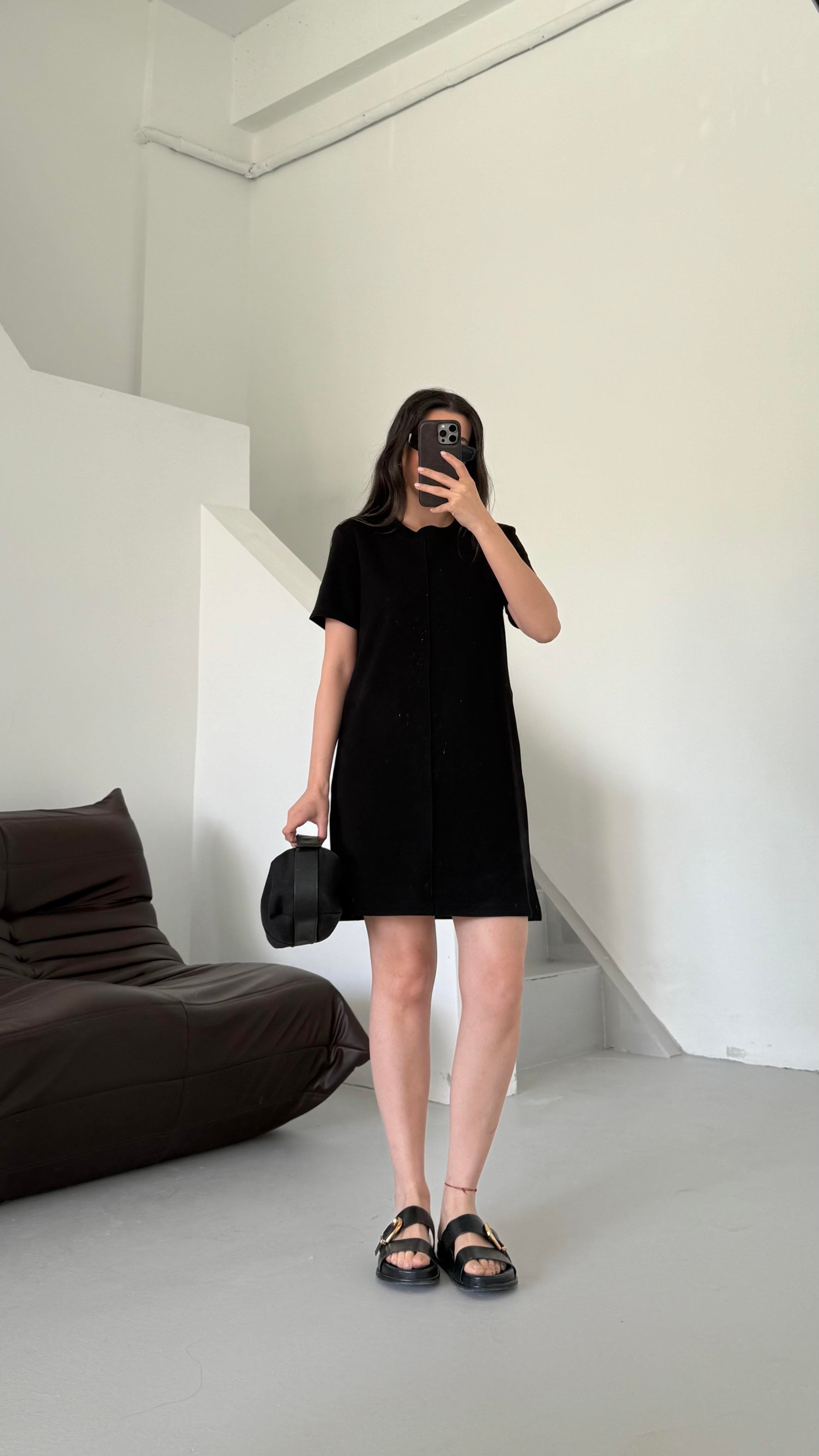 Cas Siyah Dokulu Basıc Elbise 