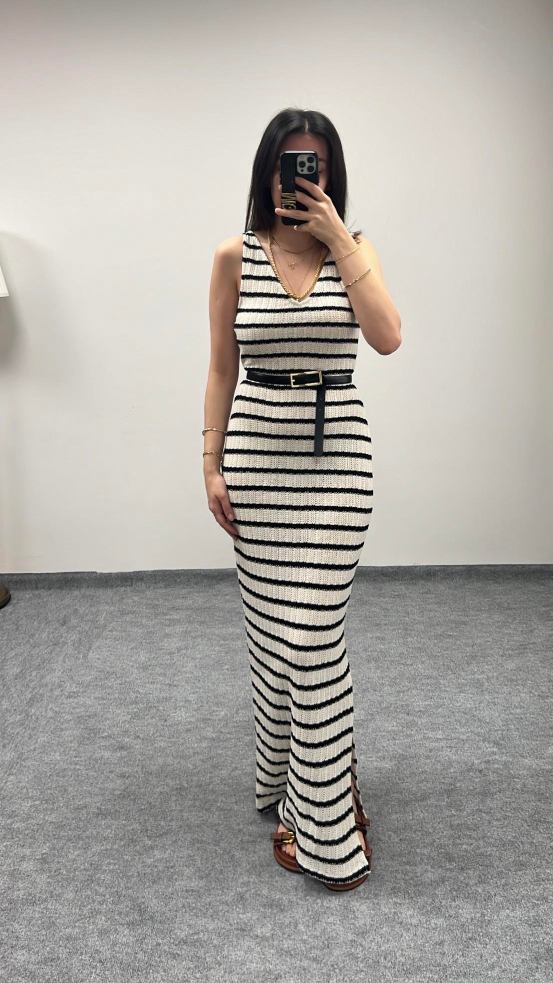 ÇİZGİLİ TRİKO ÖRME ELBİSE