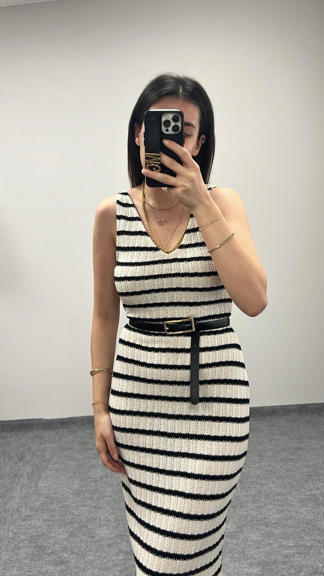 ÇİZGİLİ TRİKO ÖRME ELBİSE