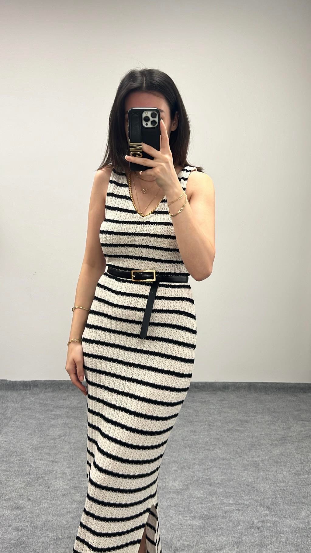 ÇİZGİLİ TRİKO ÖRME ELBİSE