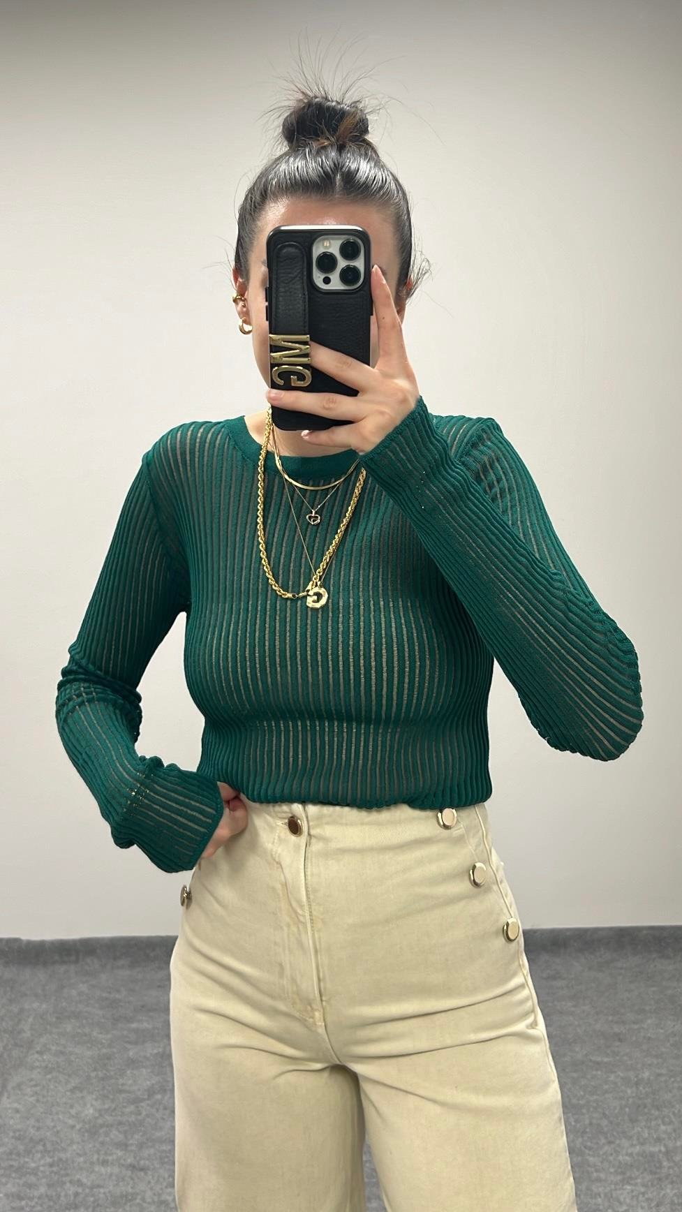 DİLVİN YEŞİL TRANSPARAN TRİKO