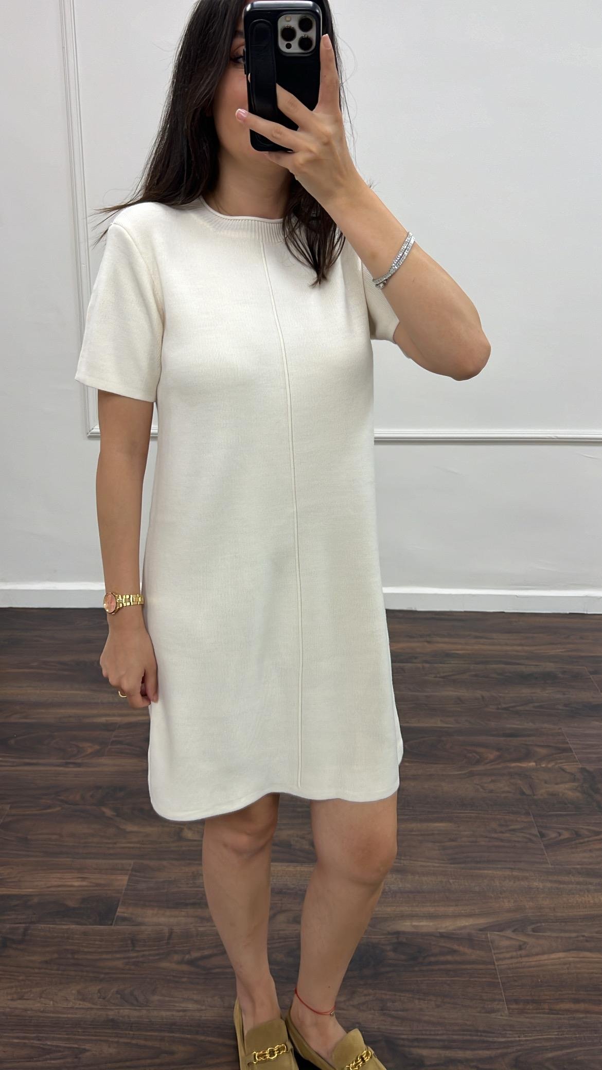 Dina Ekru Basıc Triko Elbise