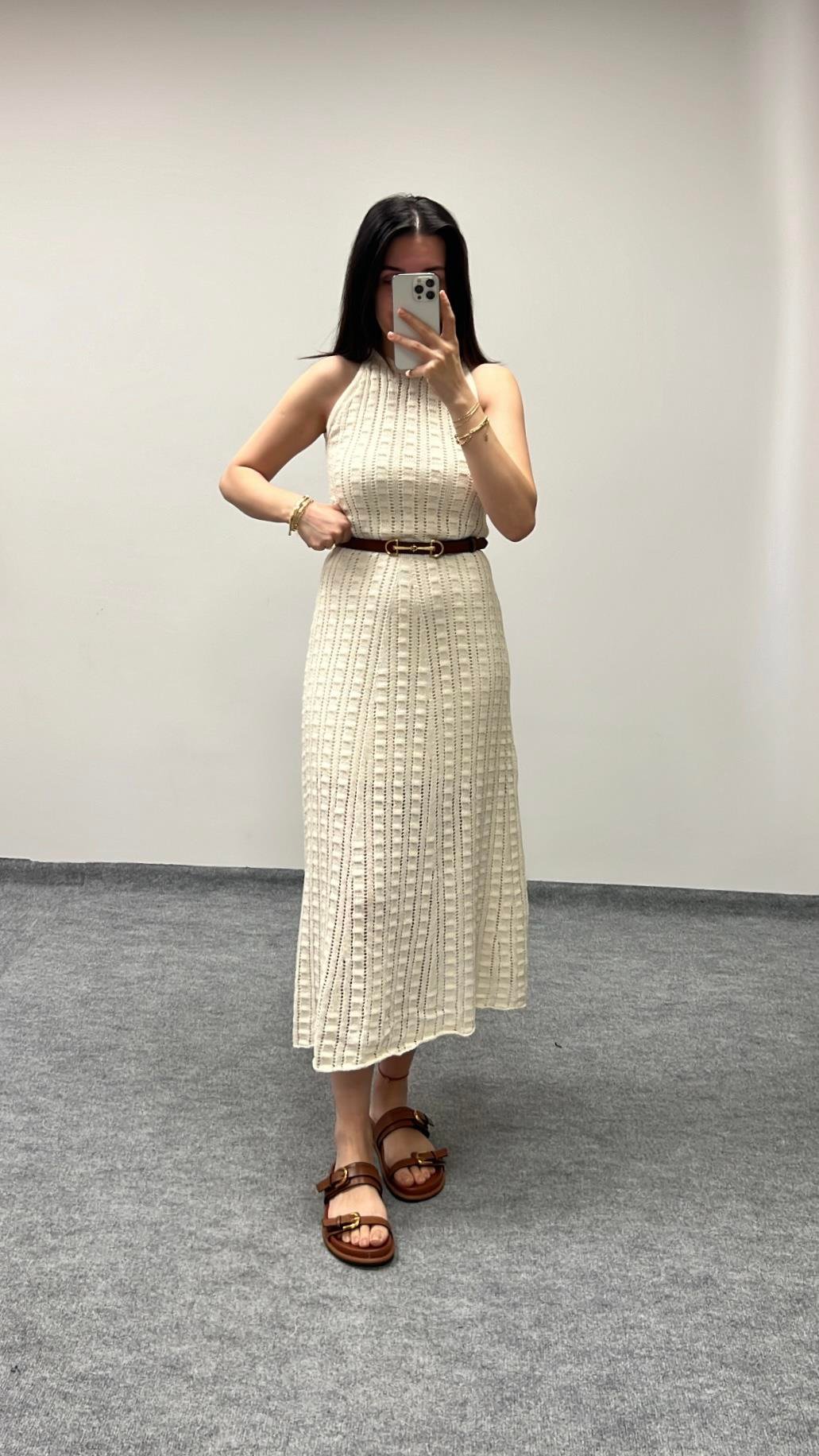 Diva Ekru Triko Elbise