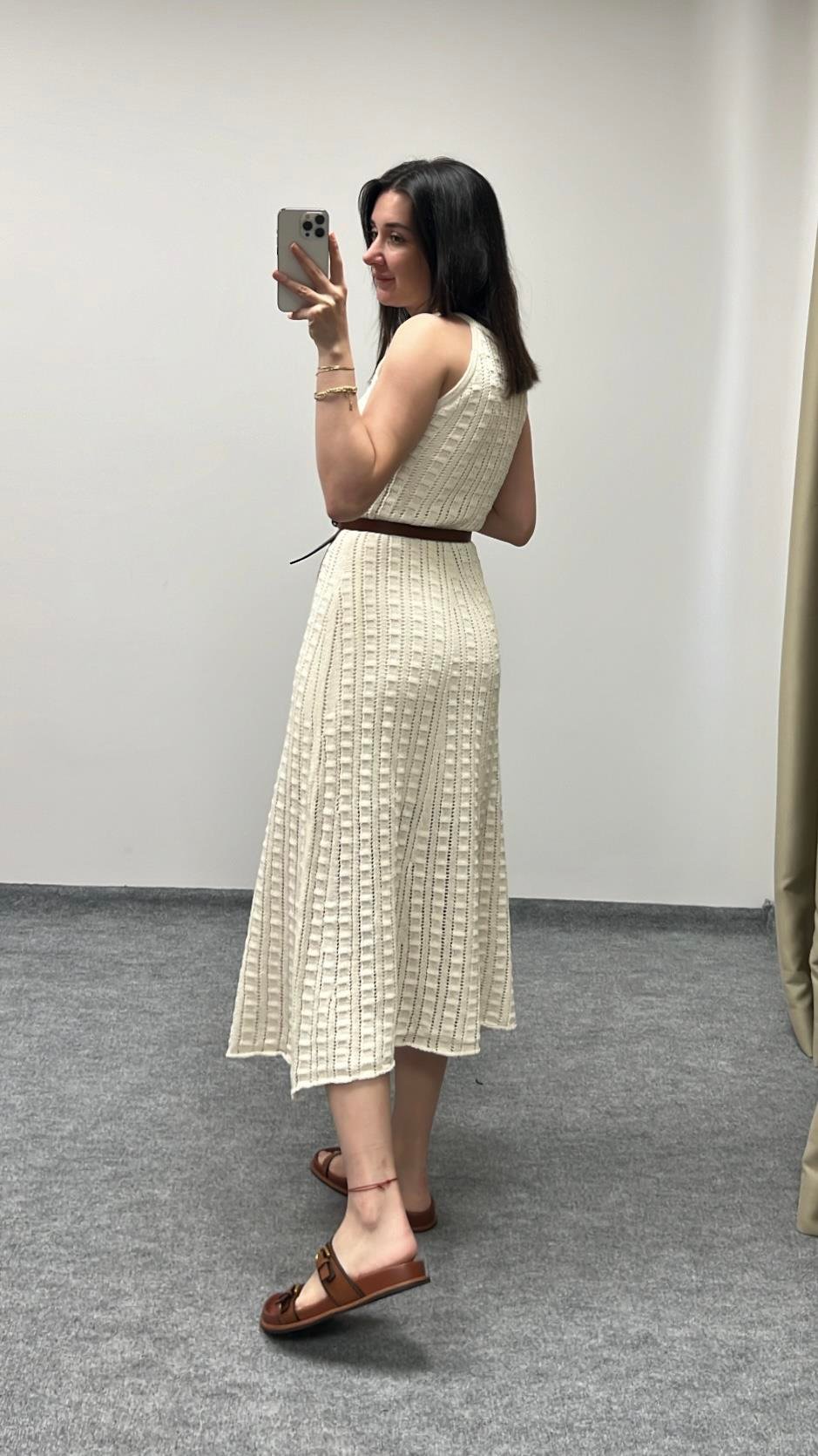 Diva Ekru Triko Elbise