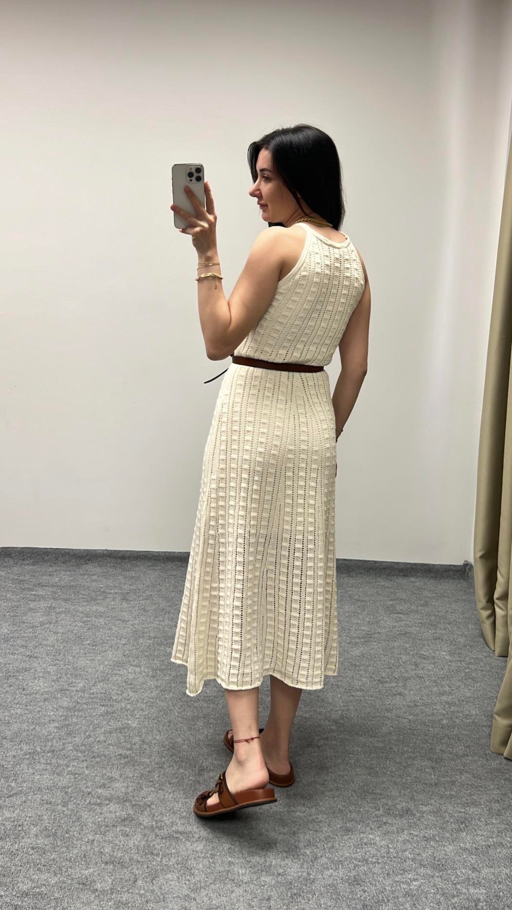 Diva Ekru Triko Elbise