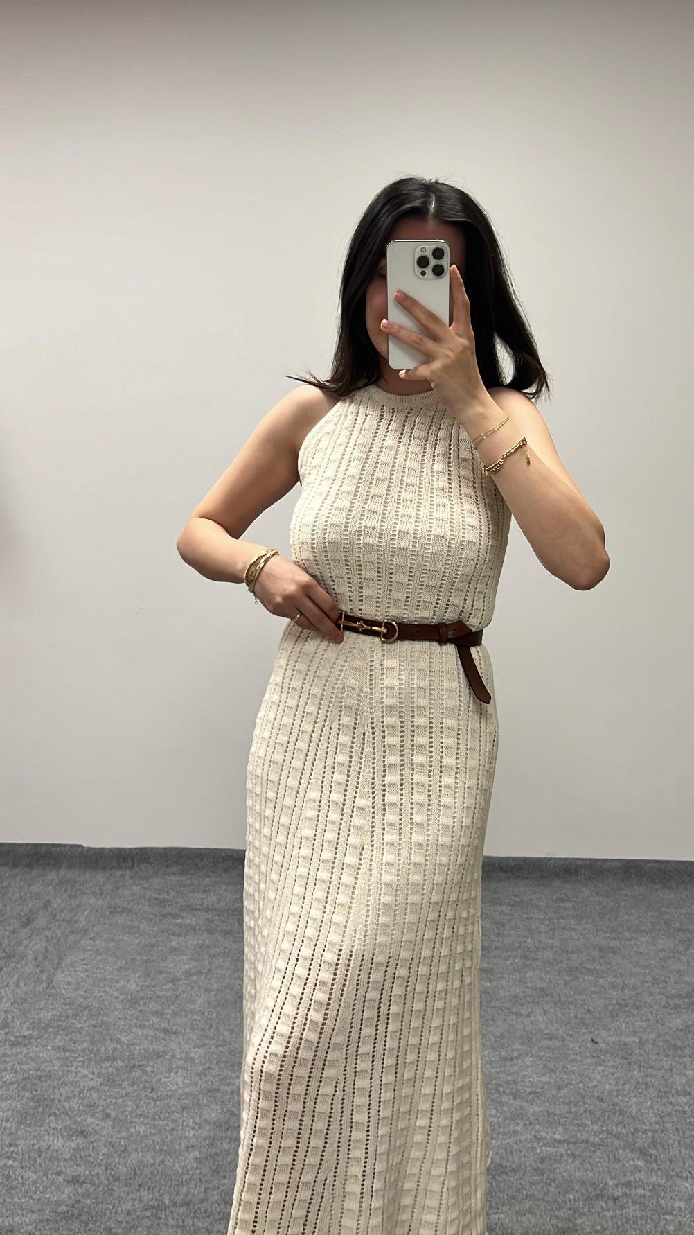 Diva Ekru Triko Elbise