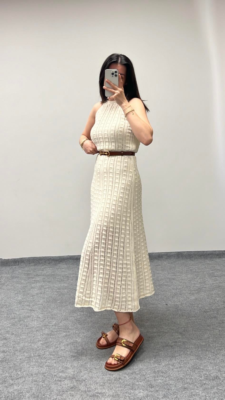 Diva Ekru Triko Elbise